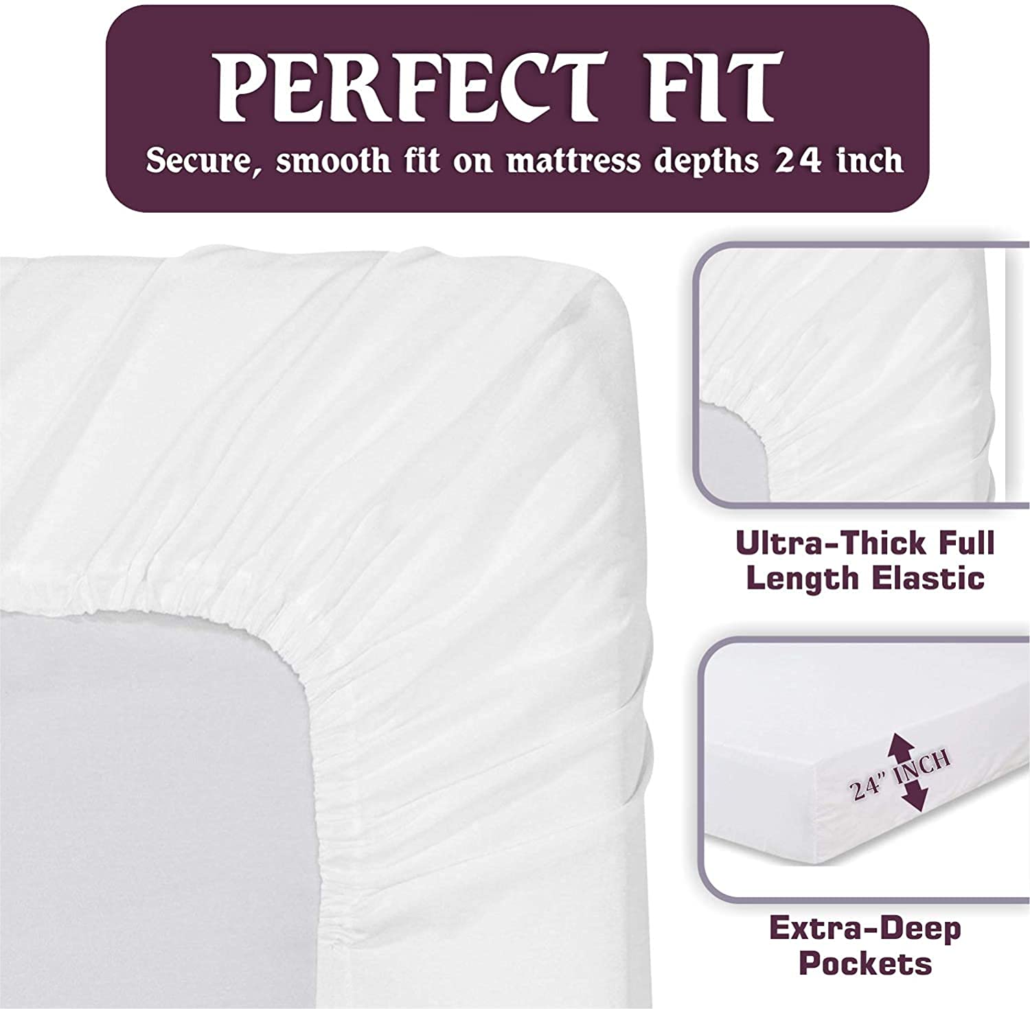 Luxury 1000 Thread Count 100% Cotton Bed Sheets Set - Ultra Soft King Size 4-Piece White Sheet Set for Deep Pocket Mattresses Up to 24