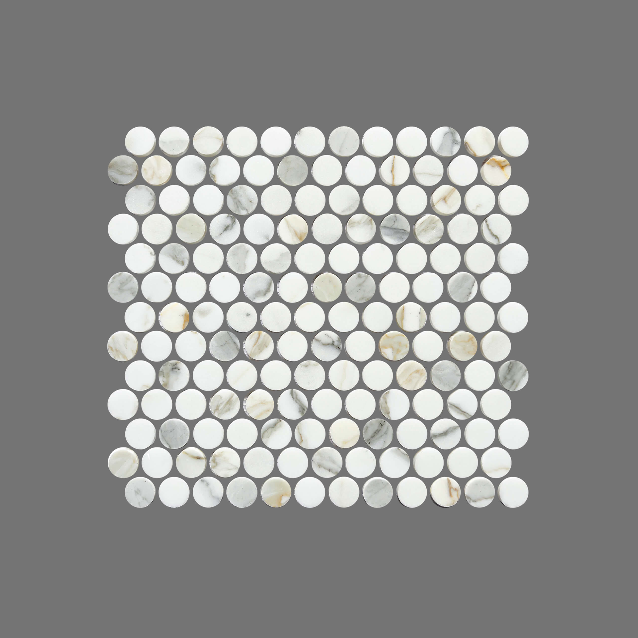 Artemis Calacatta Gold Penny Round Honed 23x23 Sample - Premium Marble Mosaic Tile for Kitchen Backsplash, Bathroom Floor & Shower Wall Decor