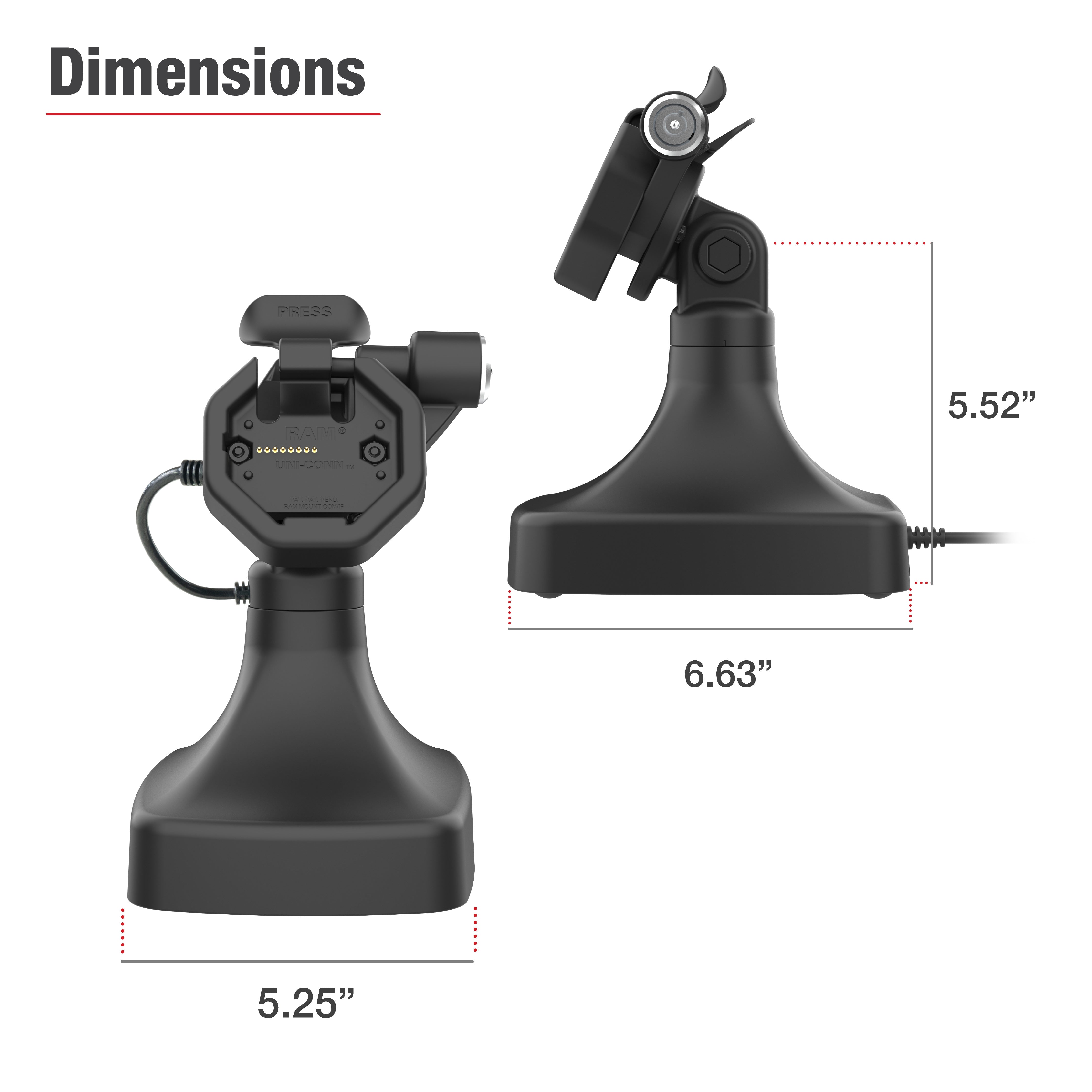 GDS® Uni Conn™ Powered Locking Tilt & Swivel Dock with PoE + Data (RAM GDS DOCKLR D14 U3E 2A) - Secure Computer Mount for Office & Industrial Workstations
