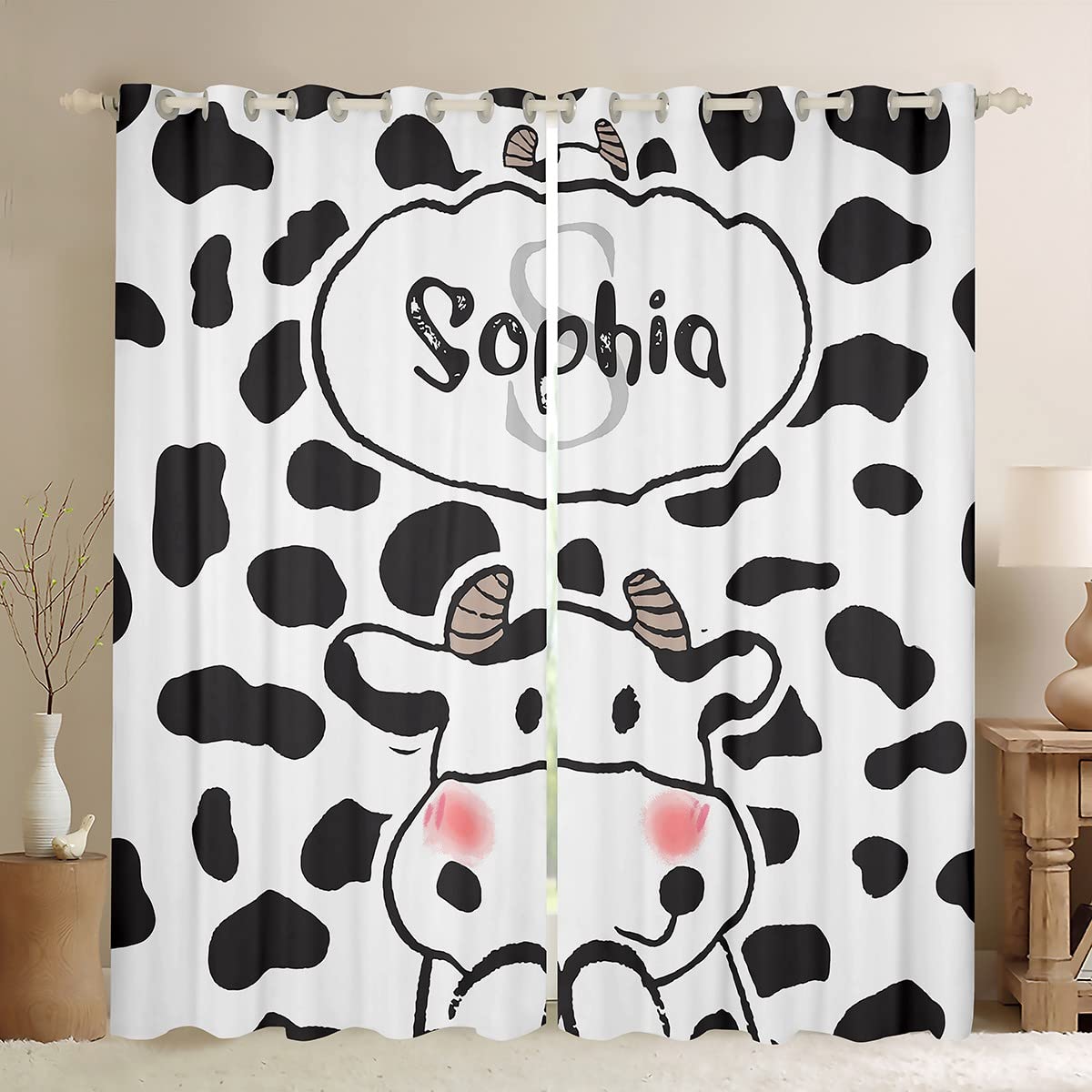 Custom Thermal Insulated Cow Print Curtains for Bedroom - Personalized Window Drapes 38