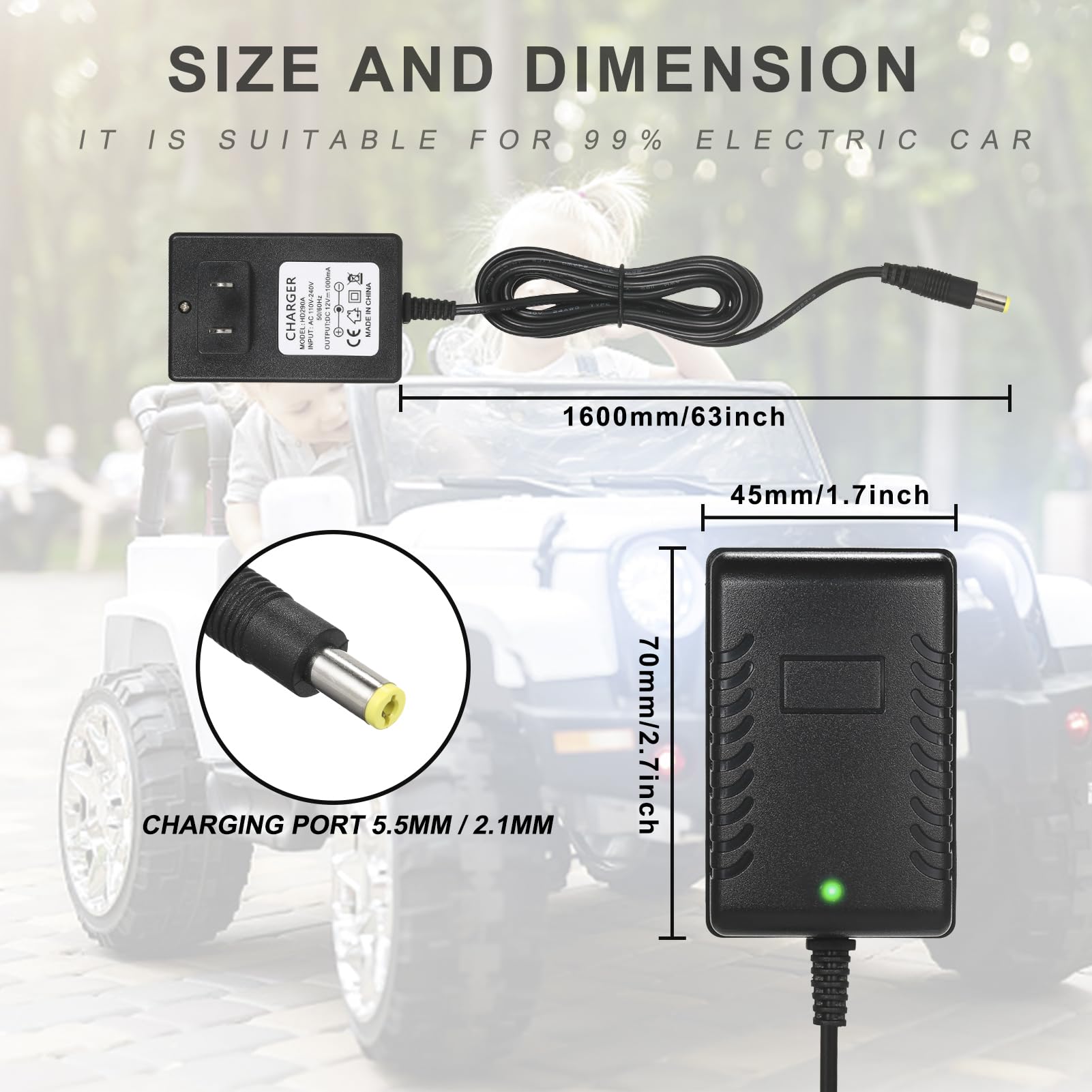 12V Universal Kids Ride On Car Charger - 12 Volt Battery Charger for Electric Ride-On Toys, SUVs, & Power Wheels - Compatible with Various 12V Batteries - Perfect for Outdoor Play & Kids Electric Vehicles