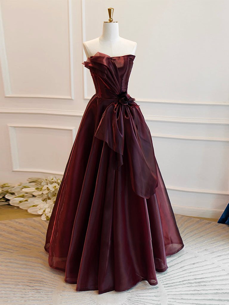 Elegant A-Line Burgundy Organza Long Prom Dress & Evening Gown for Formal Events, Homecoming, Weddings, and Special Occasions