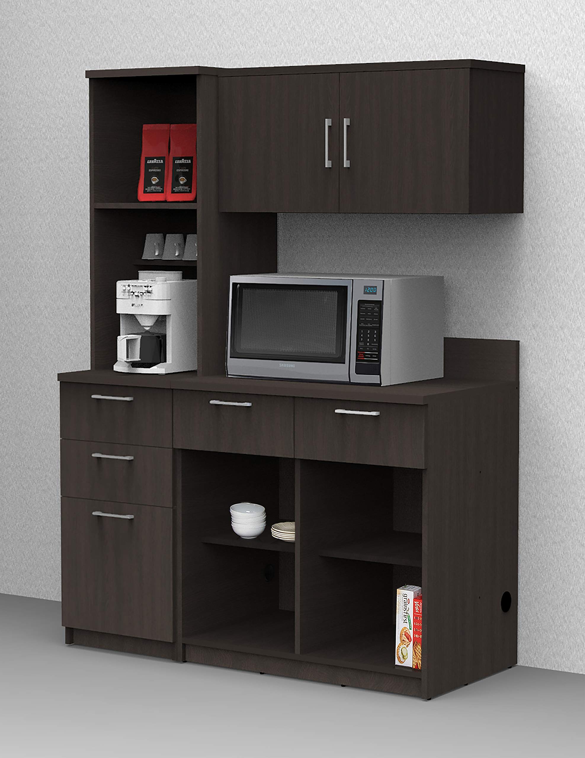 Espresso Brown 4-Piece Coffee Break Lunch Room Furniture Set - Buffet Model 6863 (Factory Assembled) - Perfect for Office Break Rooms, Cafeterias & Commercial Spaces