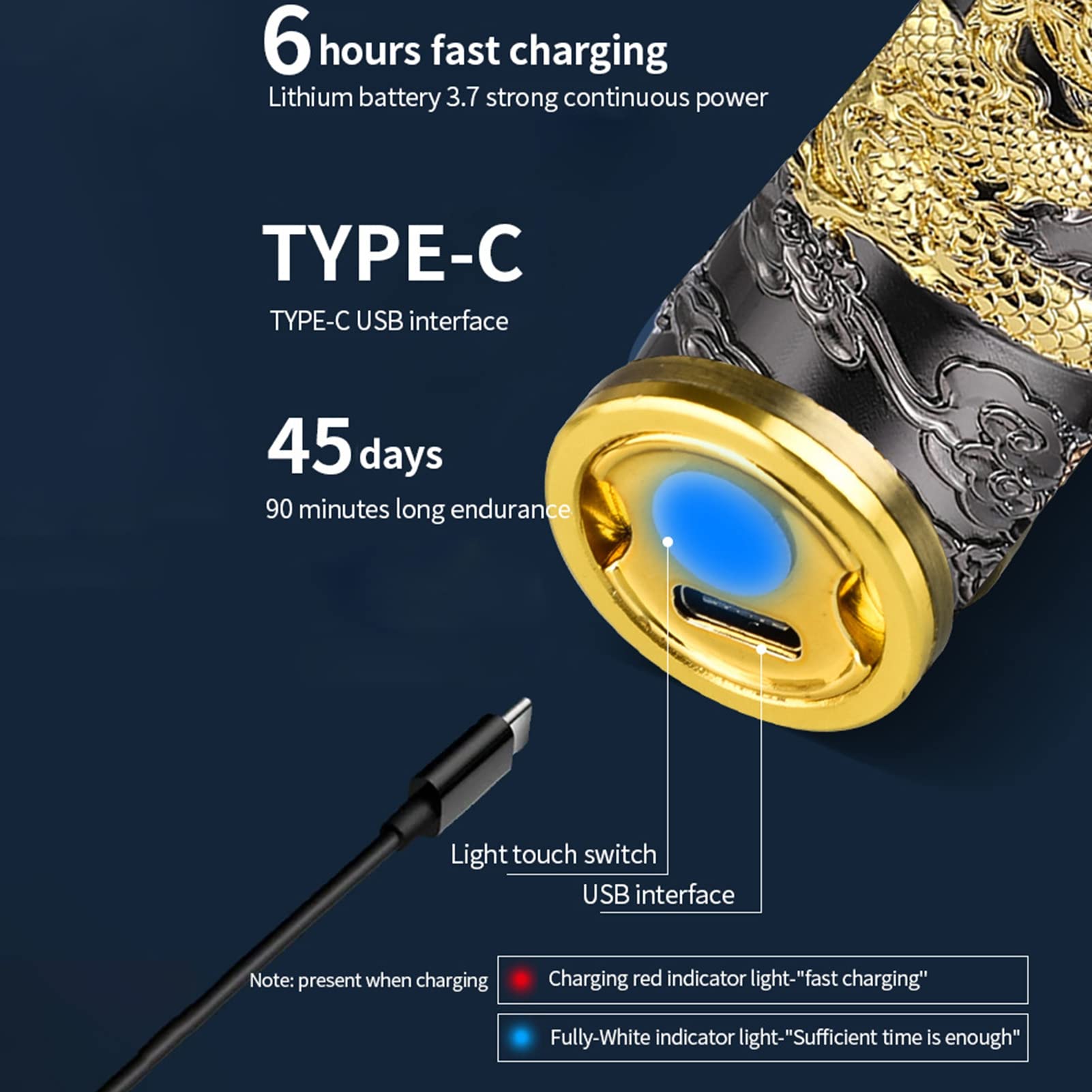 Rechargeable USB Electric Shaver for Men - Wet/Dry Washable Face Shaver with Quiet Motor | Portable Travel Razor for Smooth Shaving at Home, Gym & Business Trips | Golden Men's Grooming Supply