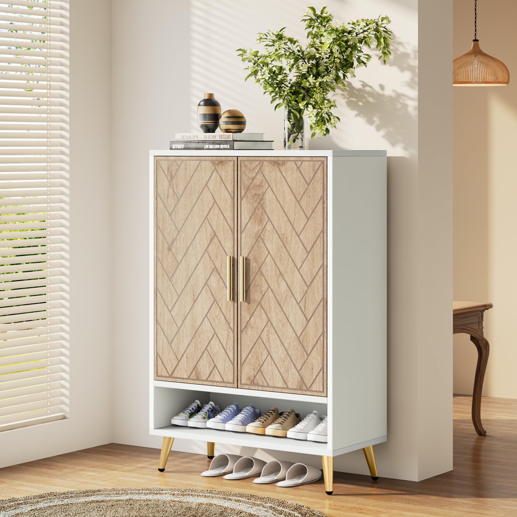 Tribesigns 6-Tier Shoe Storage Cabinet with Doors - Holds 24 Pairs, Adjustable Shelves Wooden Entryway Organizer for Shoes - White & Brown | Perfect for Living Room, Bedroom & Entryway Organization