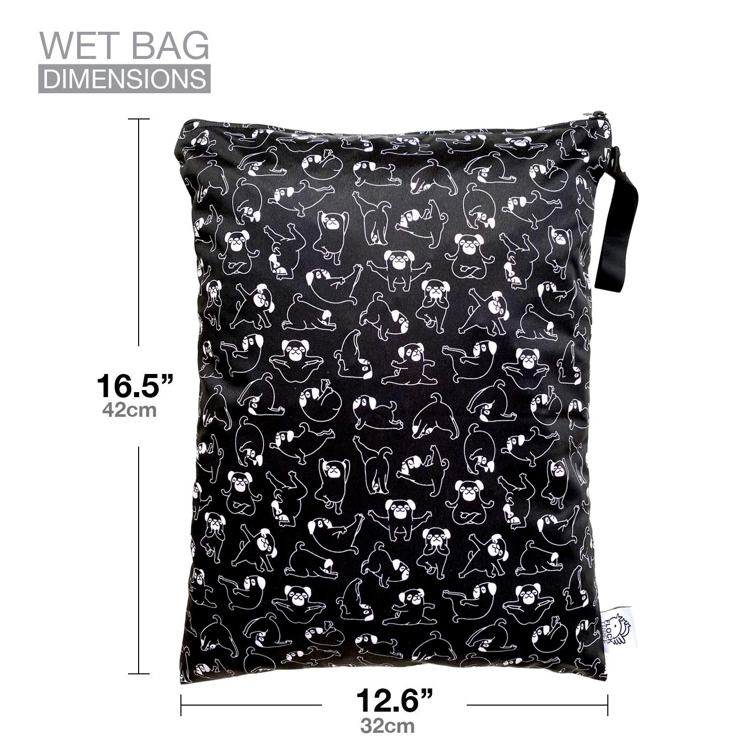 FLOCK THREE Washable Reusable Wet Bag - Waterproof Diaper Bag, Swim Bag, Travel Toiletries Pouch & Yoga Accessory (12.6