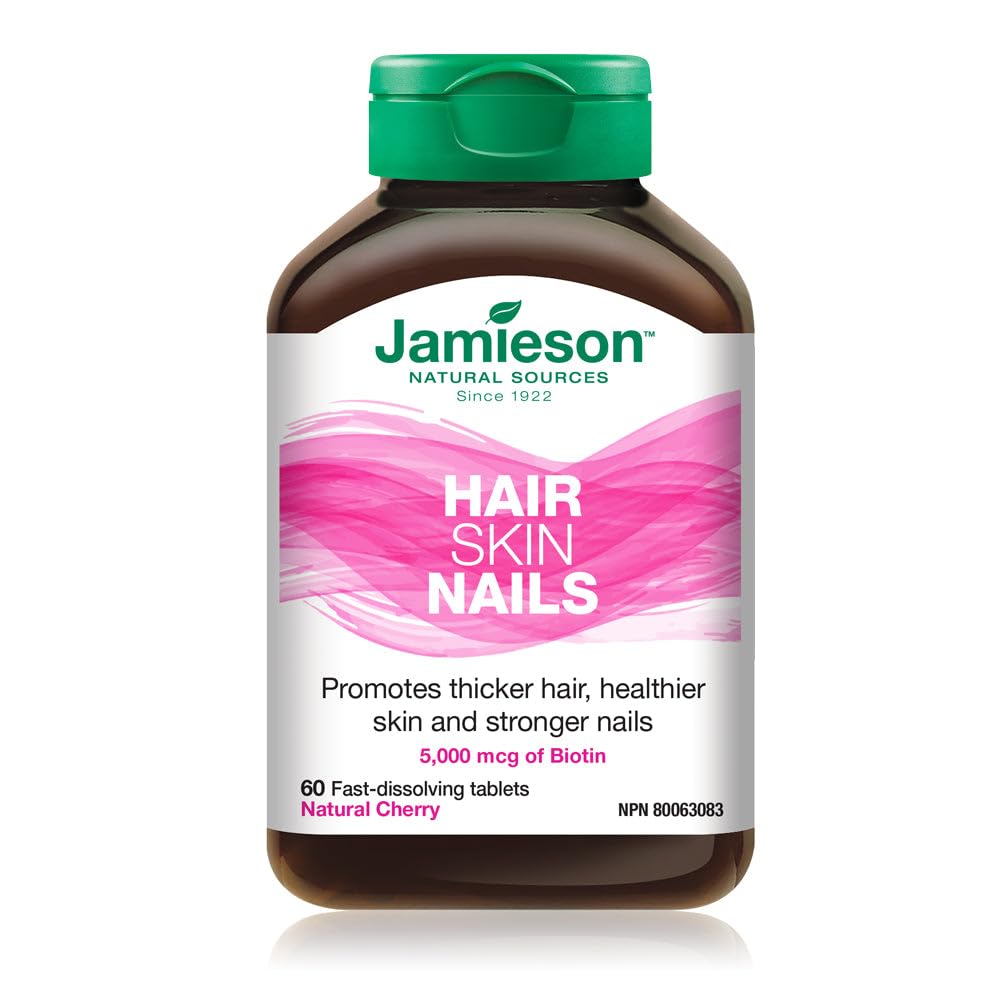 Jamieson Hair Skin & Nails Fast Melt Tabs - 60 Count | Biotin & Collagen Supplement for Healthy Hair Growth, Strong Nails & Glowing Skin | Perfect for Daily Beauty Routine & Wellness Support