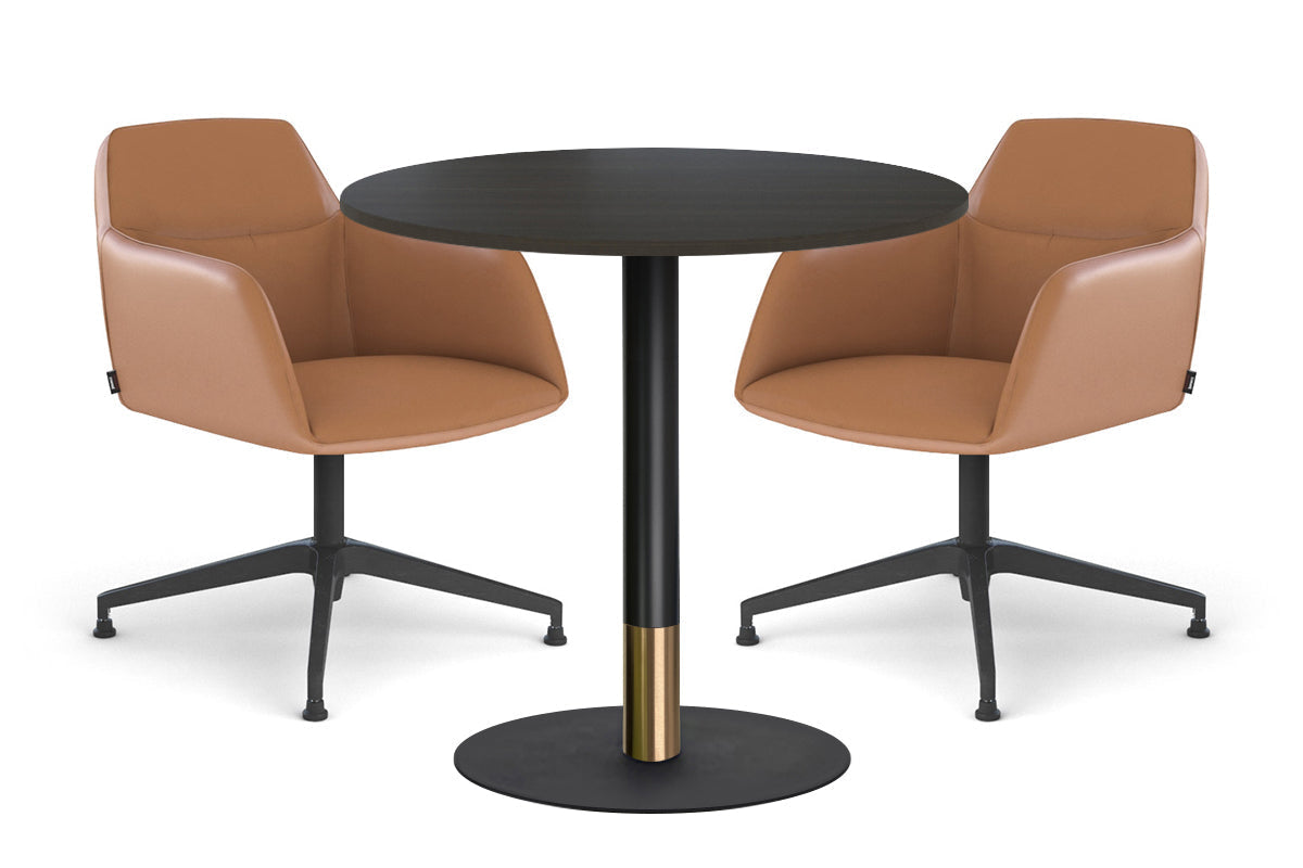 Rivoli Cafe Table with Round Base - Black/Rose Gold Finish & Black Disc Top [600mm] - Perfect for Coffee Shops, Restaurants, and Home Dining Areas