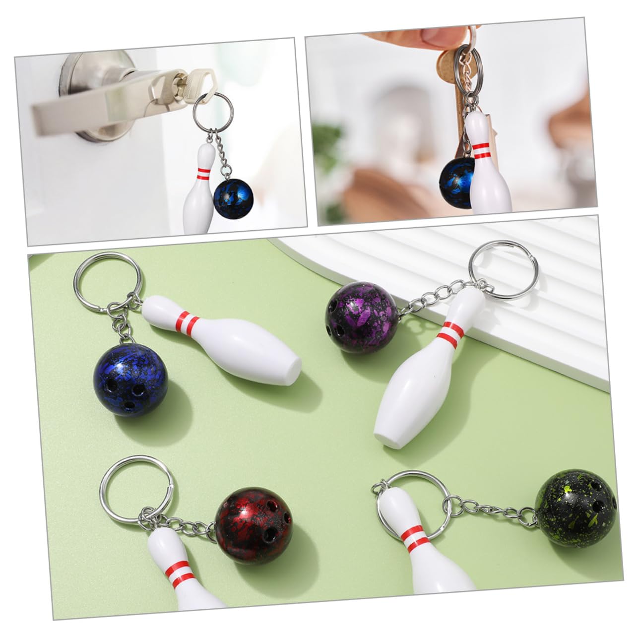 GAROZATION 12pcs Stainless Steel Bowling Keychain Set - Sports Keyring Decorations for Bowling Enthusiasts - Perfect Gift for Bowling Match Souvenirs & Team Spirit Accessories