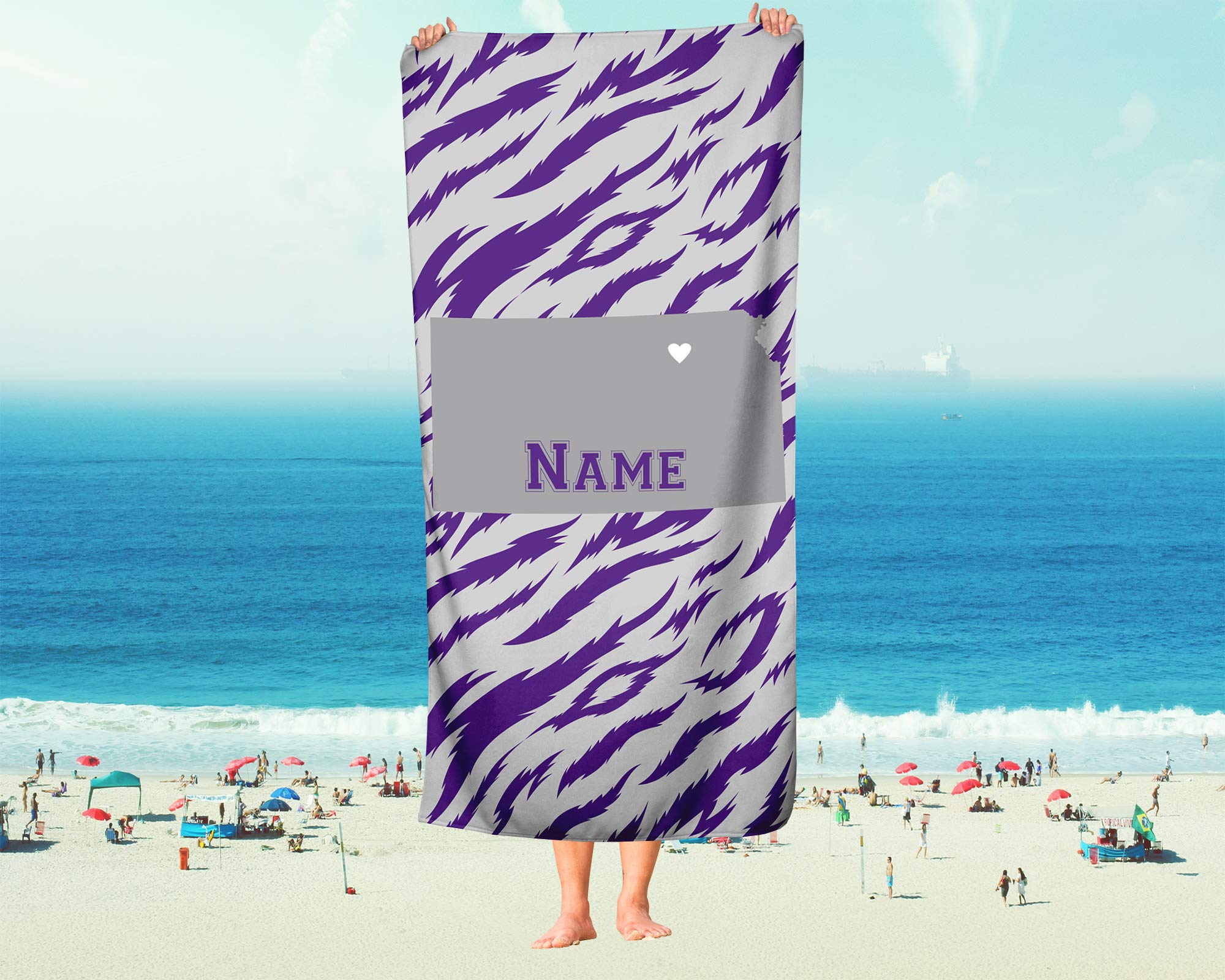 Custom Kansas State Pride Beach & Bath Towel - Personalized Medium & Large Towels for Adults & Kids - Perfect for College Football, Basketball Games & Beach Vacations
