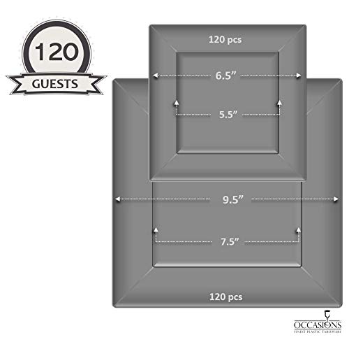 240-Pack Disposable Square Plastic Plates for Wedding & Party - 120 x 9.5'' Dinner Plates + 120 x 6.5'' Dessert Plates (White) - Perfect for Large Gatherings, Catering & Special Events
