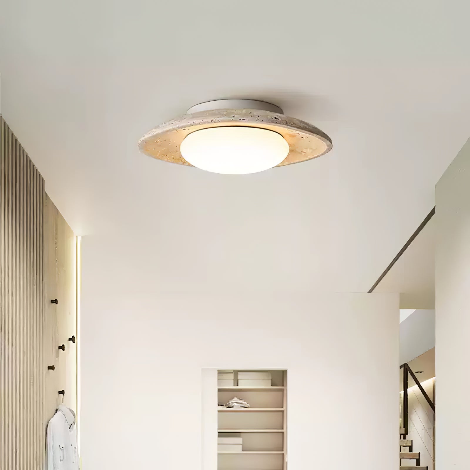 Luxury Luma Travertine Ceiling Light Fixture - Modern Farmhouse Pendant Lighting for Kitchen, Dining Room & Bedroom - Dimmable LED Chandelier with Natural Stone Finish