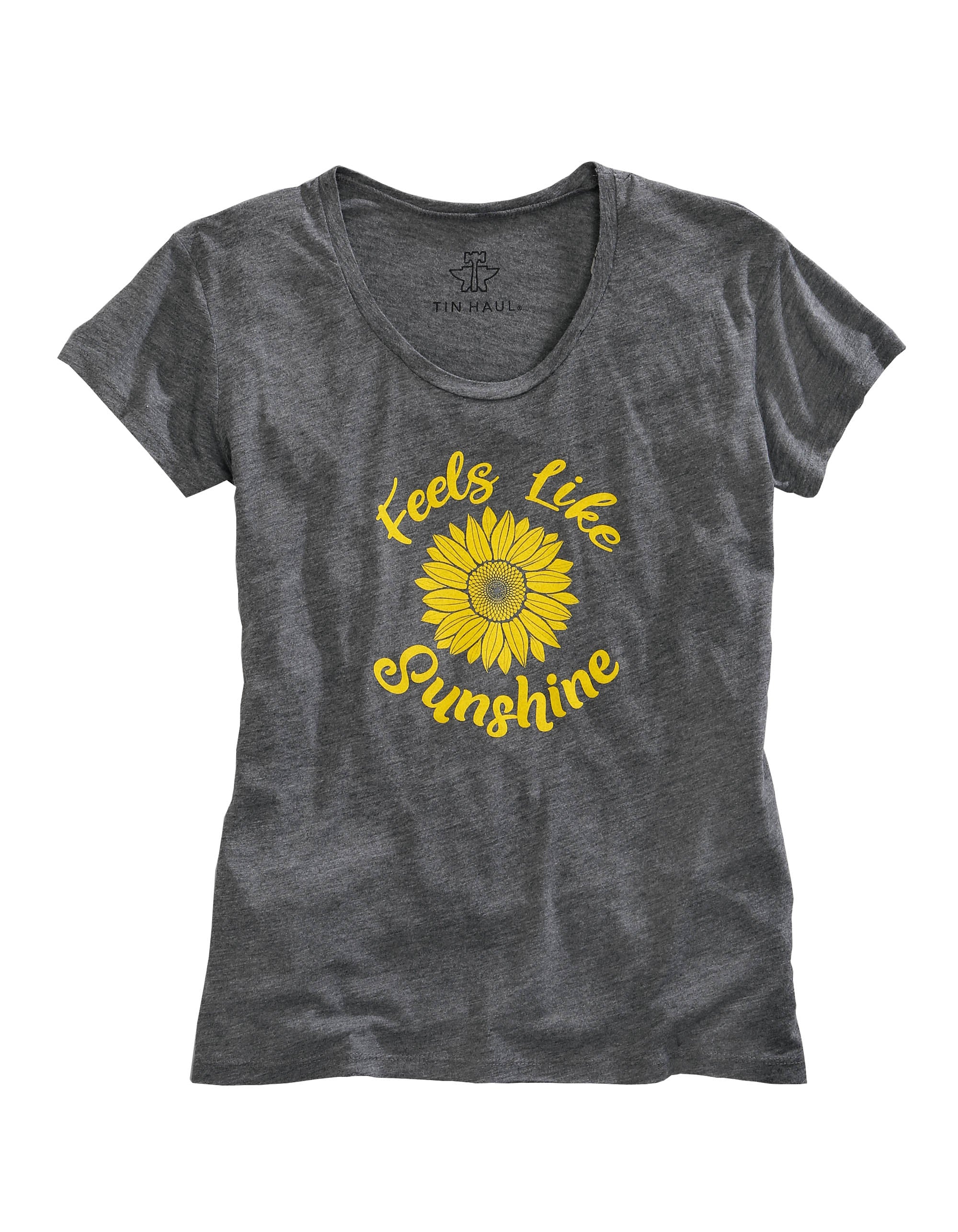 Women's Soft & Comfortable Heather Grey Short Sleeve T-Shirt with Sunshine Screen Print - Perfect for Casual Wear, Summer Outfits & Everyday Comfort