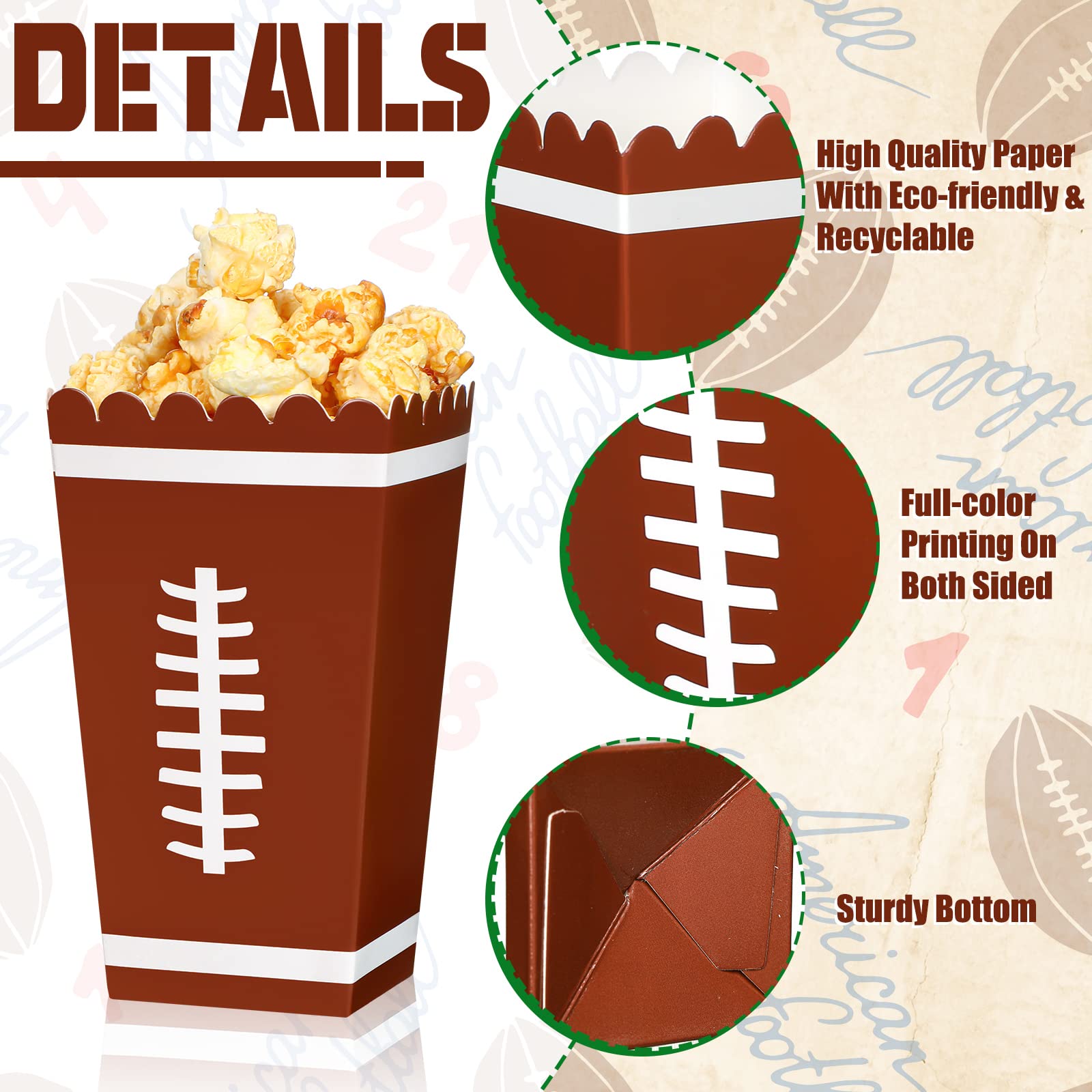 24 Pcs Football Themed Popcorn Boxes - Party Favors, Game Day Snack Containers for Sports Events, Movie Nights & Birthday Celebrations