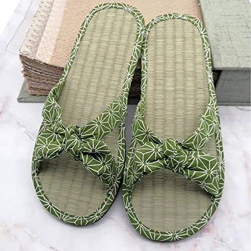Women's Straw Mat Slippers with Bow - Breathable Rattan Grass House Sandals for Summer, Beach, Spa & Indoor Comfort