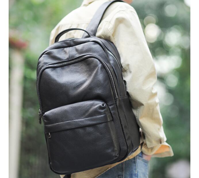 Stylish Black Leather Backpack for Laptop - Waterproof & Durable 15.6 Inch Laptop Bag with USB Charging Port - Perfect for Work, Travel & College Students