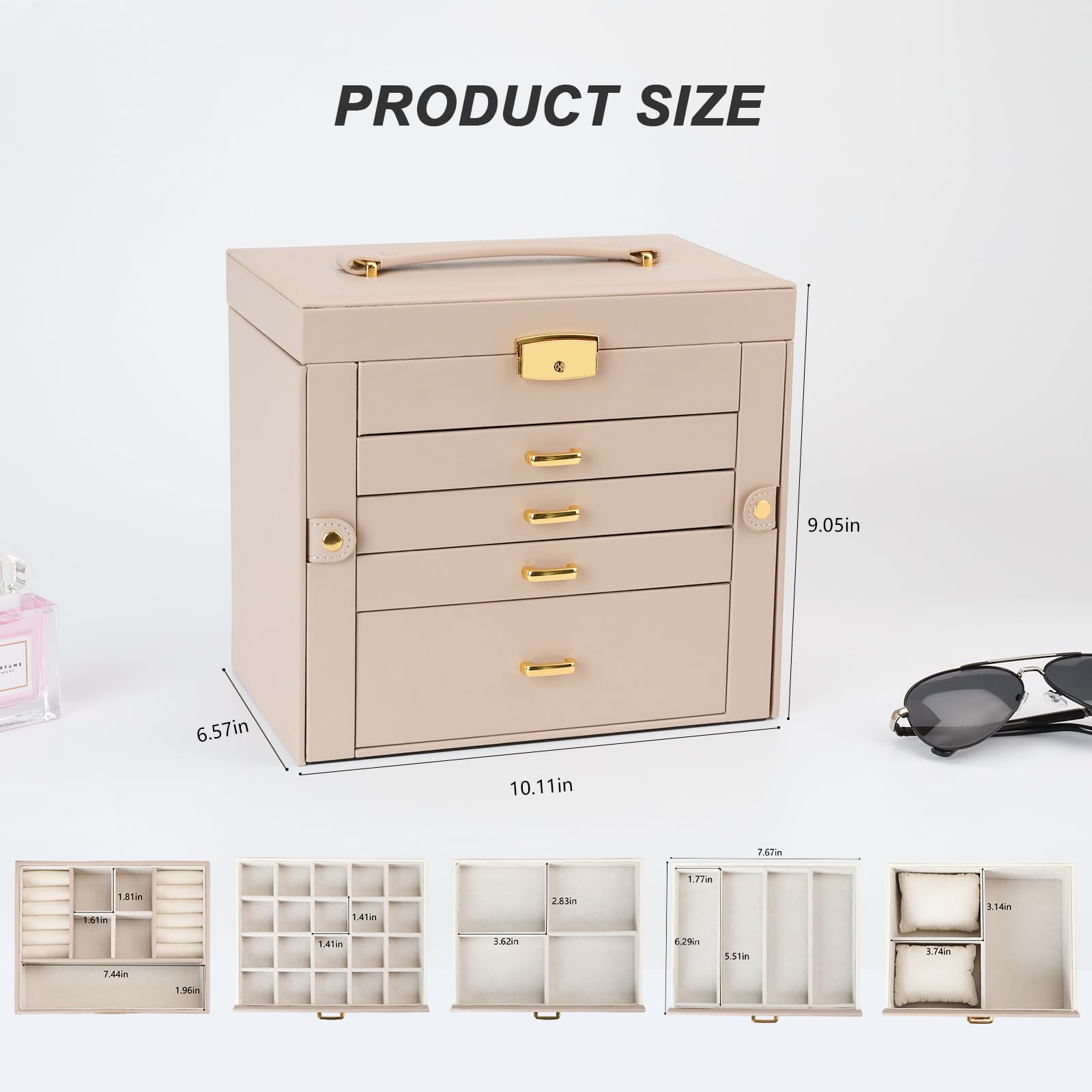5-Layer Jewelry Organizer Box for Women - Large Jewelry Storage Case with Mirror, Perfect Jewelry Gift for Valentine's Day, Christmas, Birthday - Elegant Apricot Design for Dresser, Vanity & Travel Use