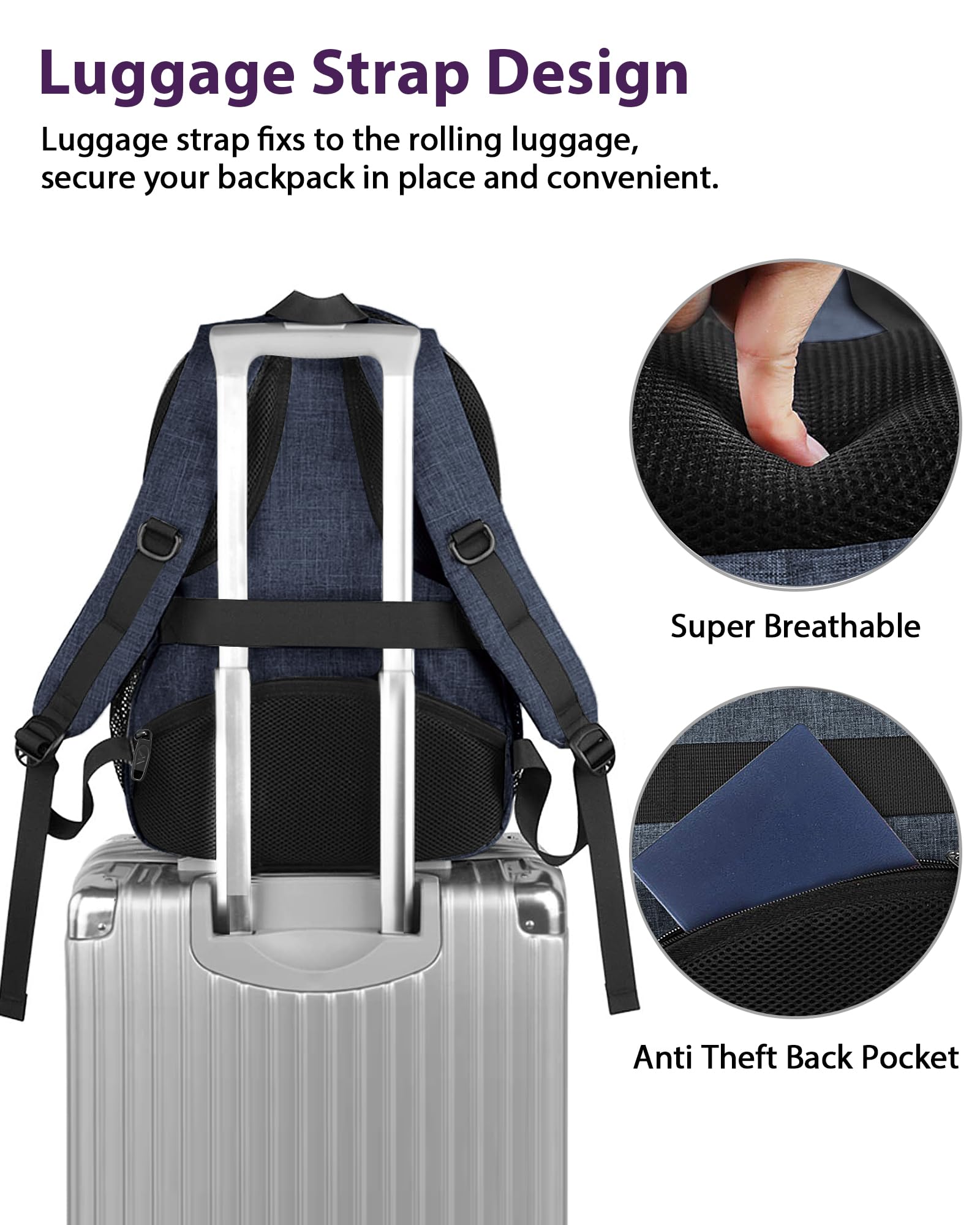 MATEIN Extra Large Laptop Backpack for Men & Women - 18.4 Inch USB Charging Port Travel Backpack, Waterproof Business Bag with Trolley Sleeve & Flight Approved Carry On - Perfect for Work Commute, College Campus & Air Travel (Dark Blue)