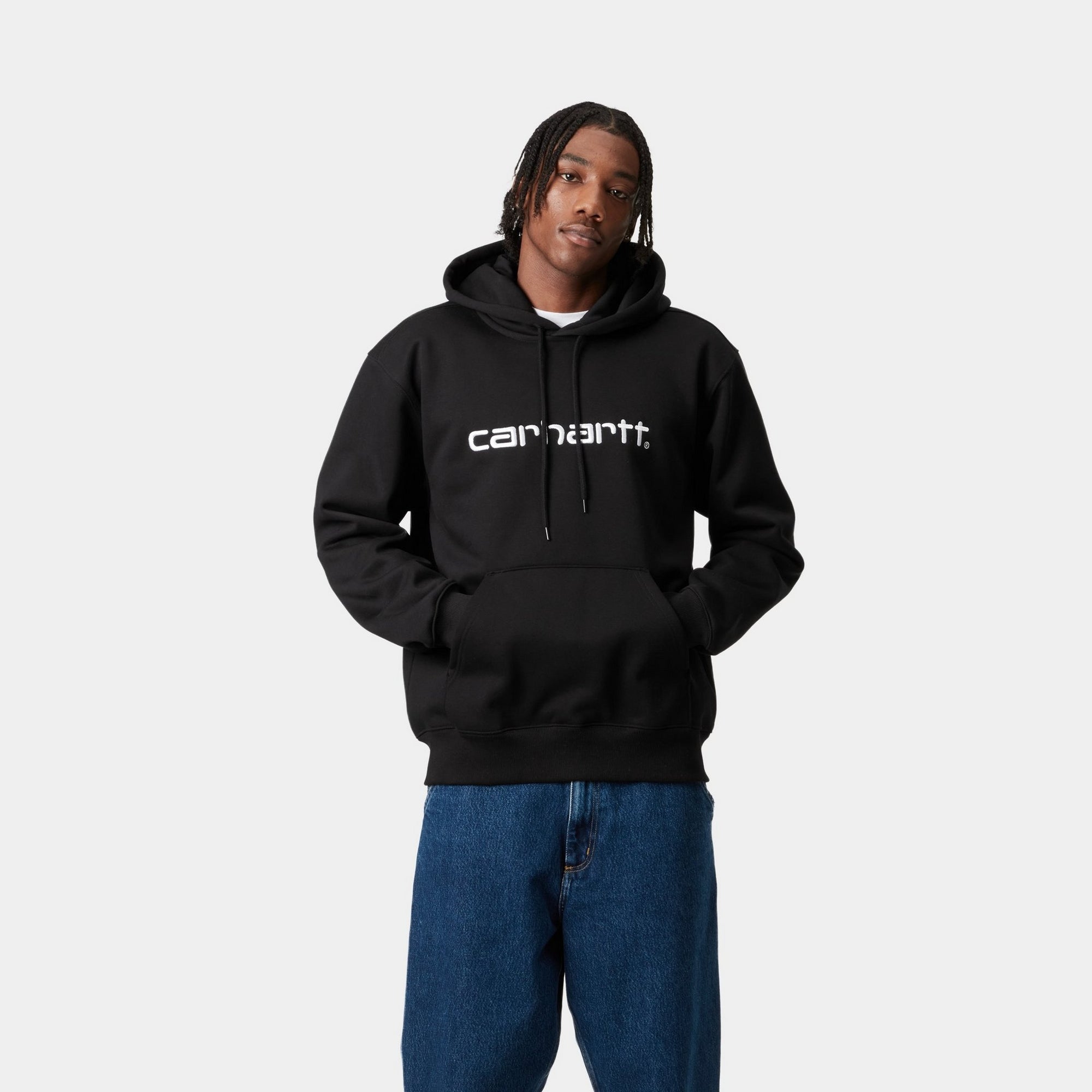 Carhartt Hooded Sweatshirt for Men & Women - Black & White | Heavyweight Cotton Pullover with Front Pocket | Perfect for Work, Outdoor & Casual Wear