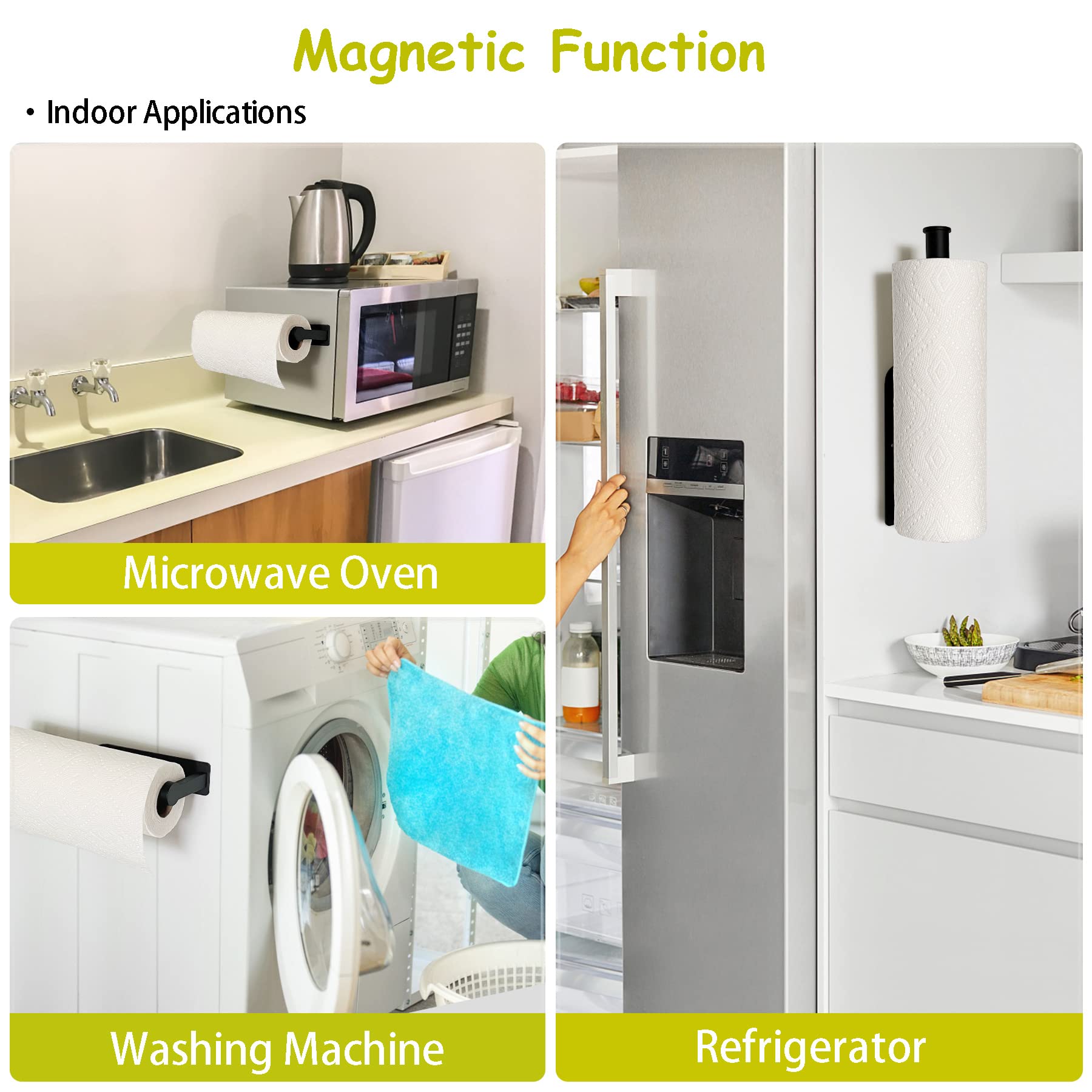 OBODING 3-in-1 Magnetic Paper Towel Holder - Strong Magnetic Backing for Kitchen, Refrigerator, Grill, Garage, Toolbox & RV - Space-Saving Black Kitchen Organizer - Perfect for Cooking, Camping & DIY Projects