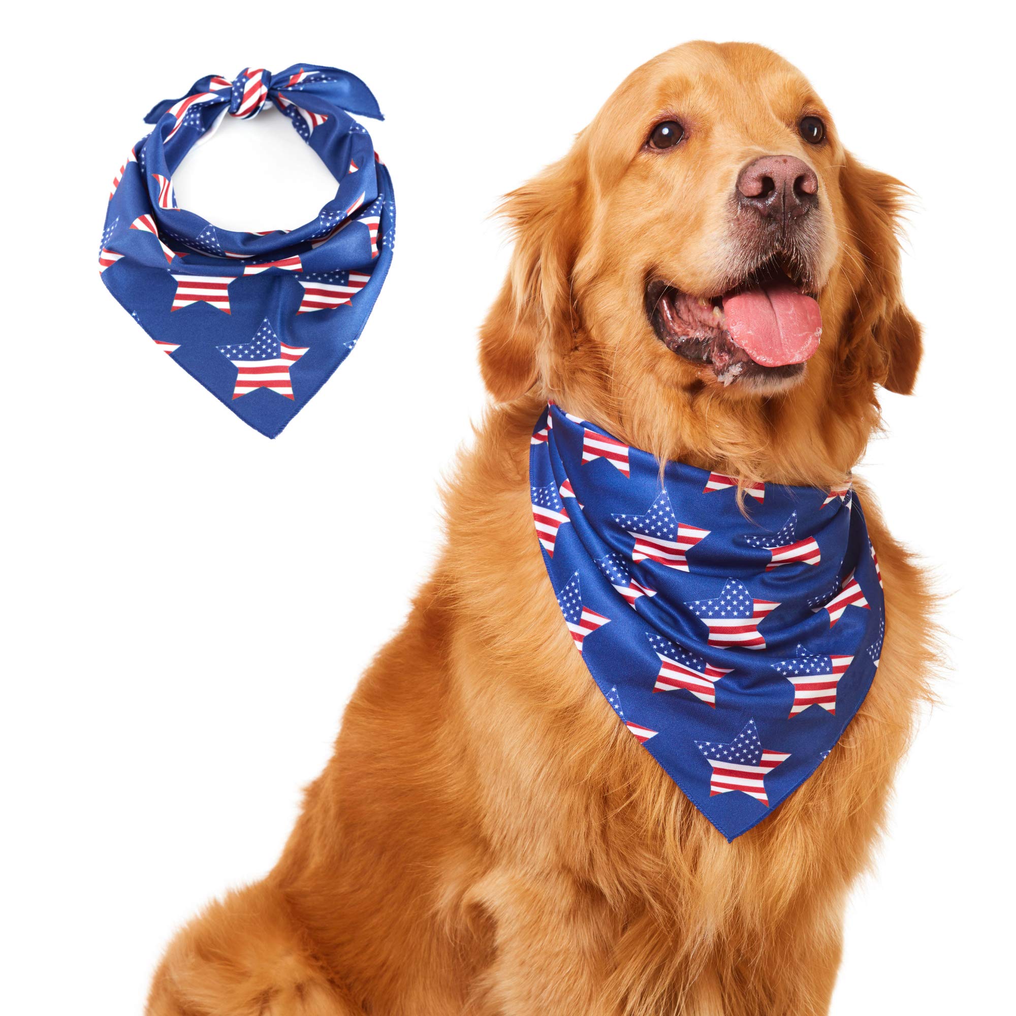 American Flag Dog Bandana - Patriotic 4th of July Pet Bandana for Small Medium Large Dogs & Cats, USA Flag Independence Day Accessory with Star Print (Blue) - Perfect for National Holidays, Parades & Outdoor Adventures