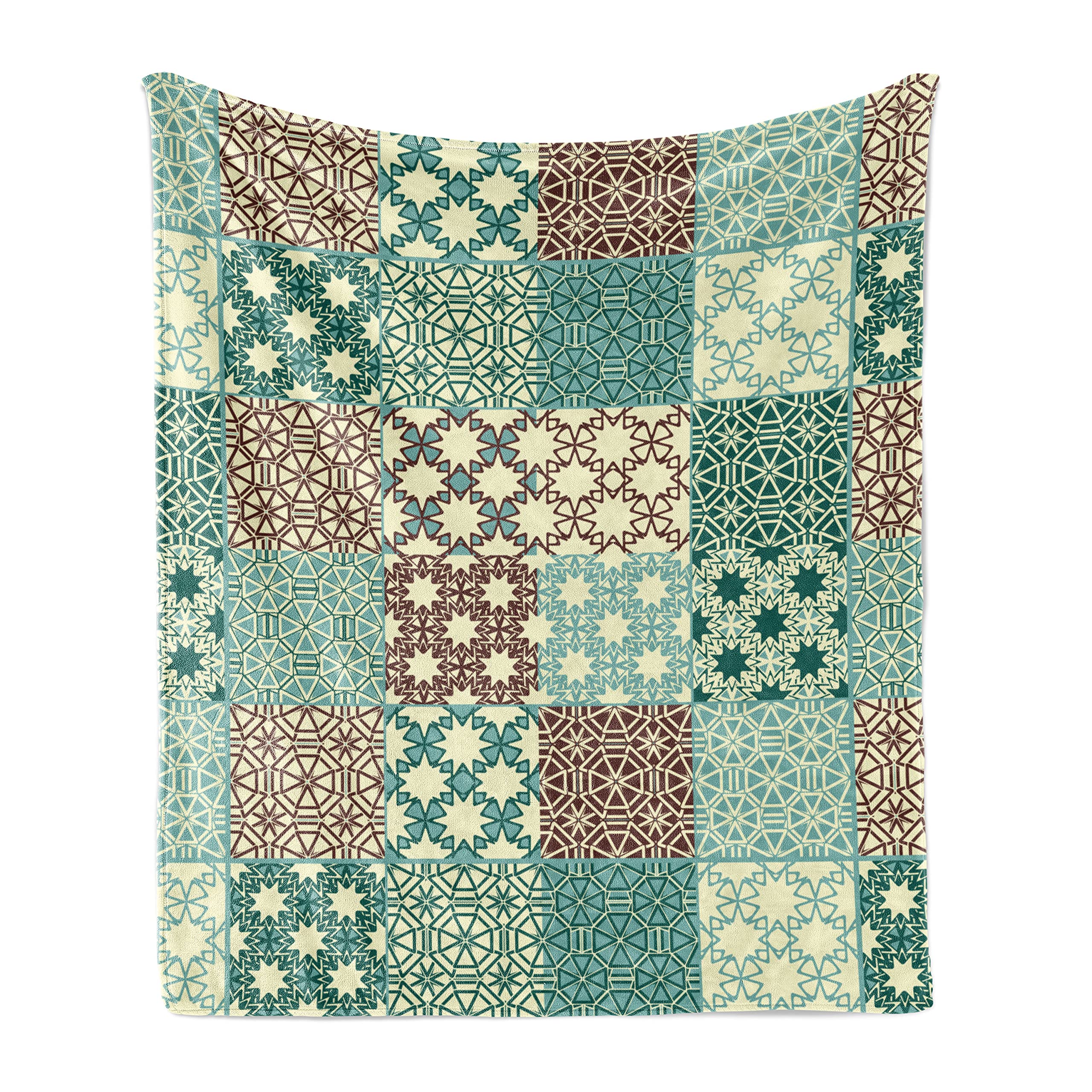 Lunarable Moroccan Soft Flannel Fleece Throw Blanket - Classic Patchwork Floral Design, 50