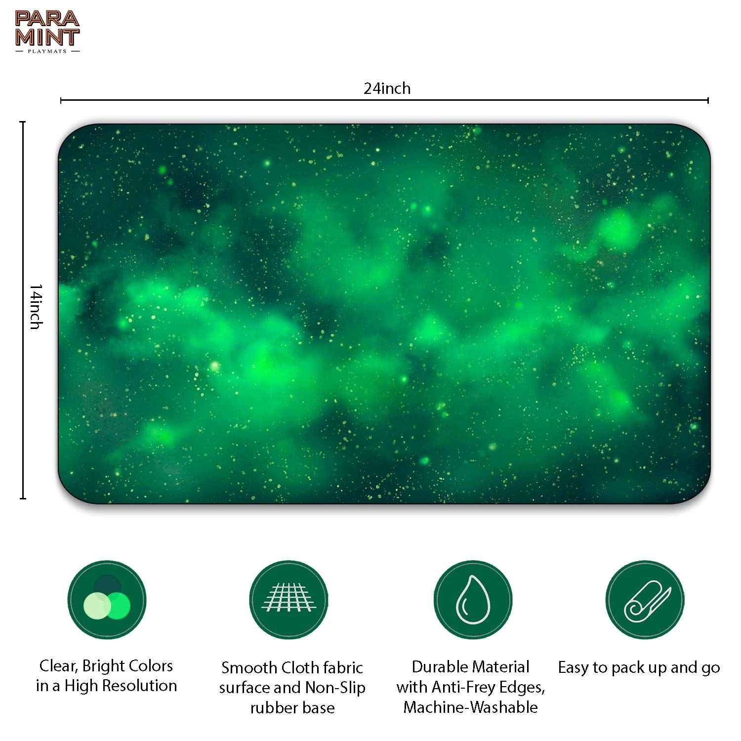 Cosmic Green Stitched MTG Playmat - Premium Magic The Gathering Game Mat for MTG, YuGiOh & TCG - Original Art Design Gaming Accessory - Perfect for Card Game Tournaments & Casual Play