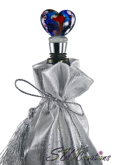 Colorful Heart-Shaped Glass Wine Stopper - Elegant Decorative Wine Bottle Plug for Red, White & Sparkling Wines - Perfect for Romantic Dinners, Weddings & Home Bars