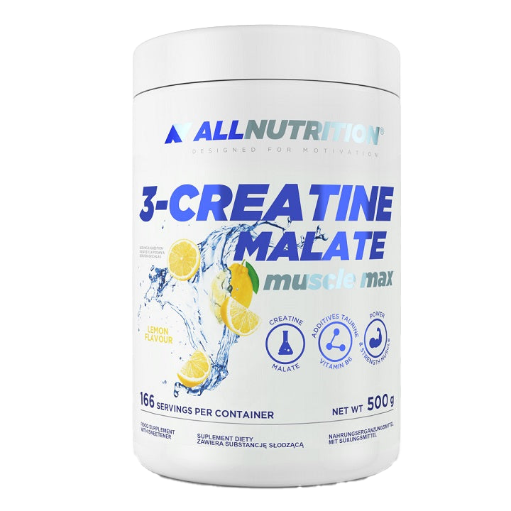 Allnutrition 3 Creatine Malate Powder - 500g Lemon Flavor for Muscle Growth, Strength & Endurance | Pre-Workout & Post-Workout Supplement for Athletes & Bodybuilders