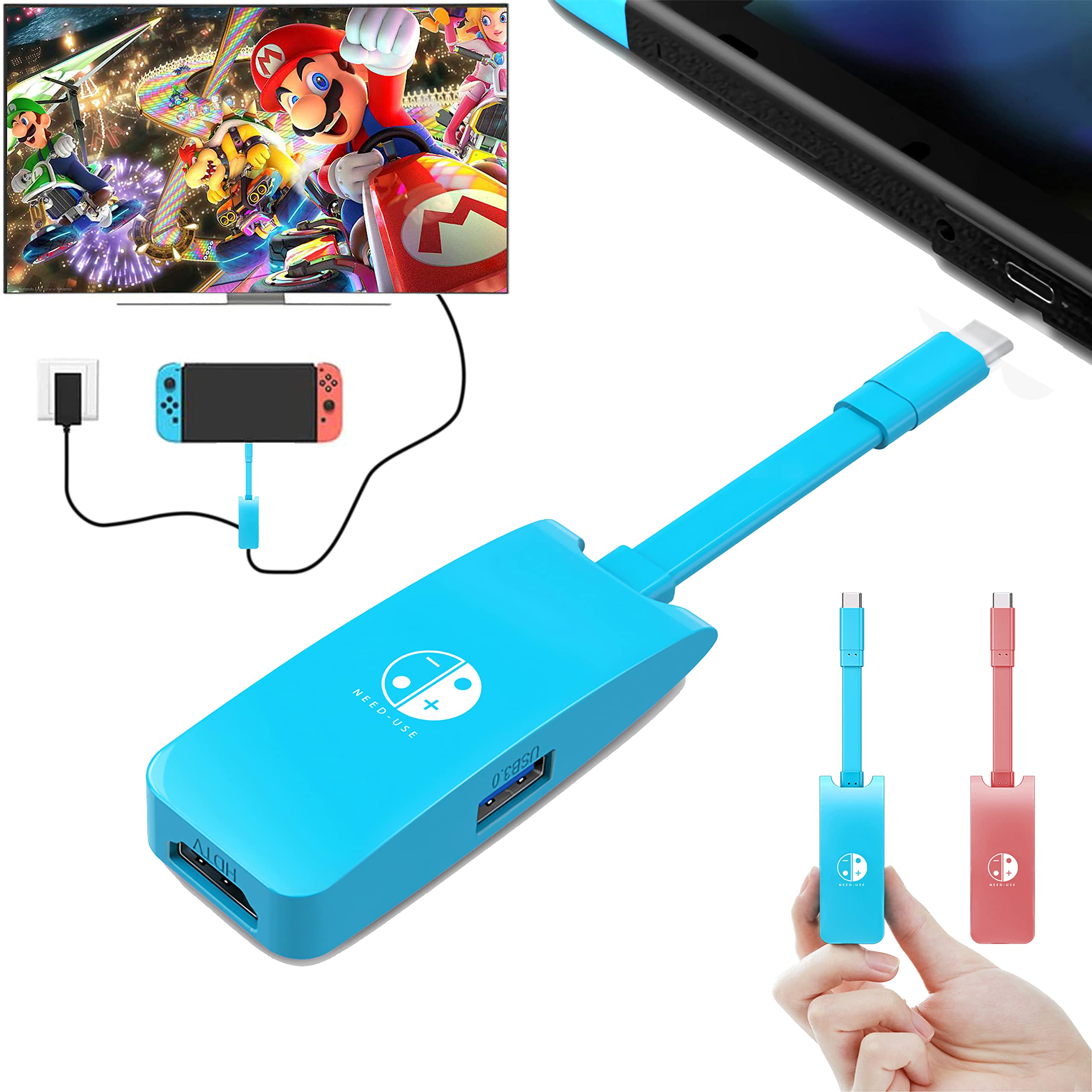 Nintendo Switch HDMI Dock Adapter - Mini Portable USB-C to 4K HDMI TV Dock with Charging for Switch/Switch OLED | Travel-Friendly Docking Station for Laptop, Tablet & Phone | Perfect for Gaming on TV, Office Work & Travel Use