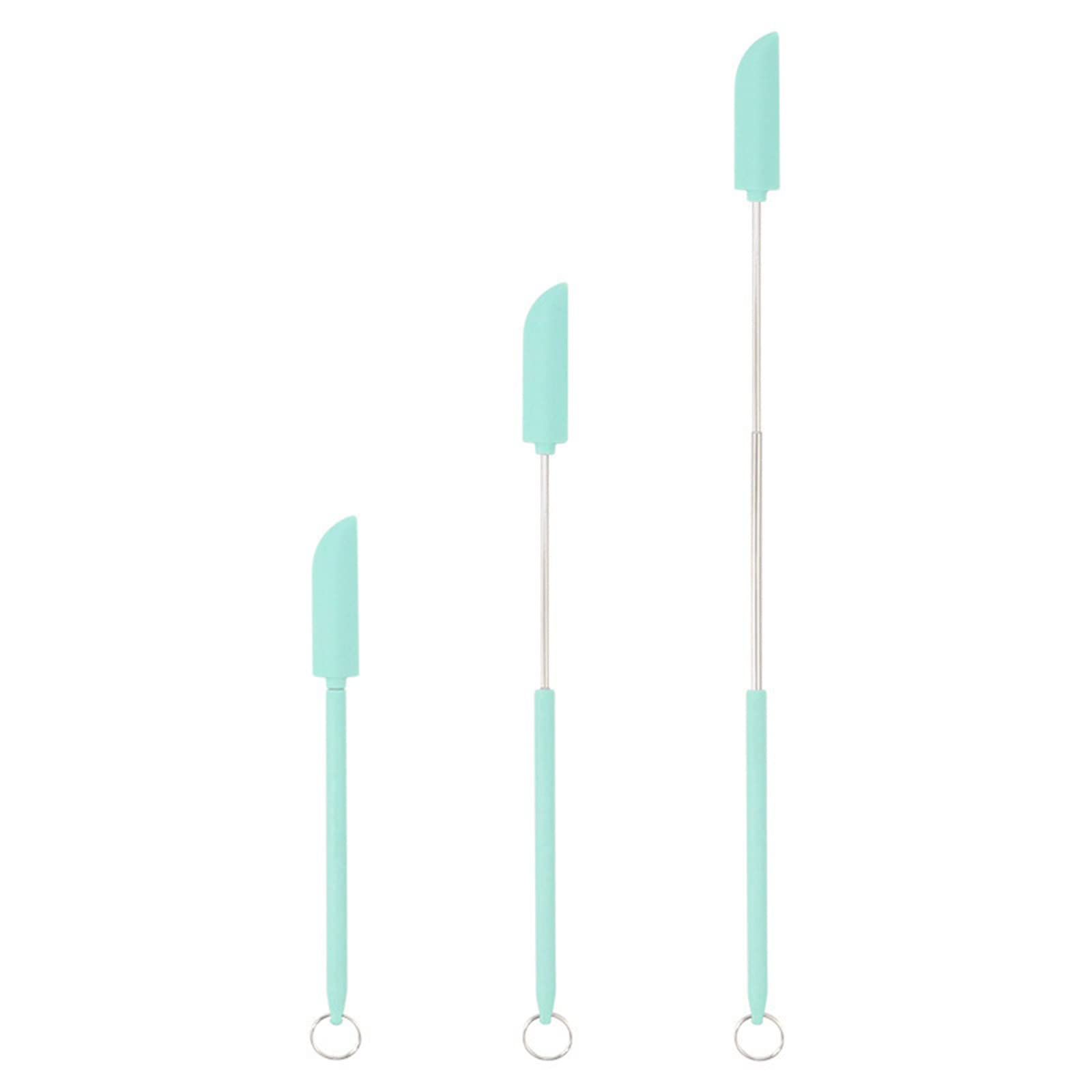 Upgraded Mini Silicone Telescoping Spatula and Spoon Set (3-Piece, Green) - Kitchen Cooking Utensils, Makeup Spatula, Bottle & Jar Scraper for Home Baking, Meal Prep & Cosmetic Use
