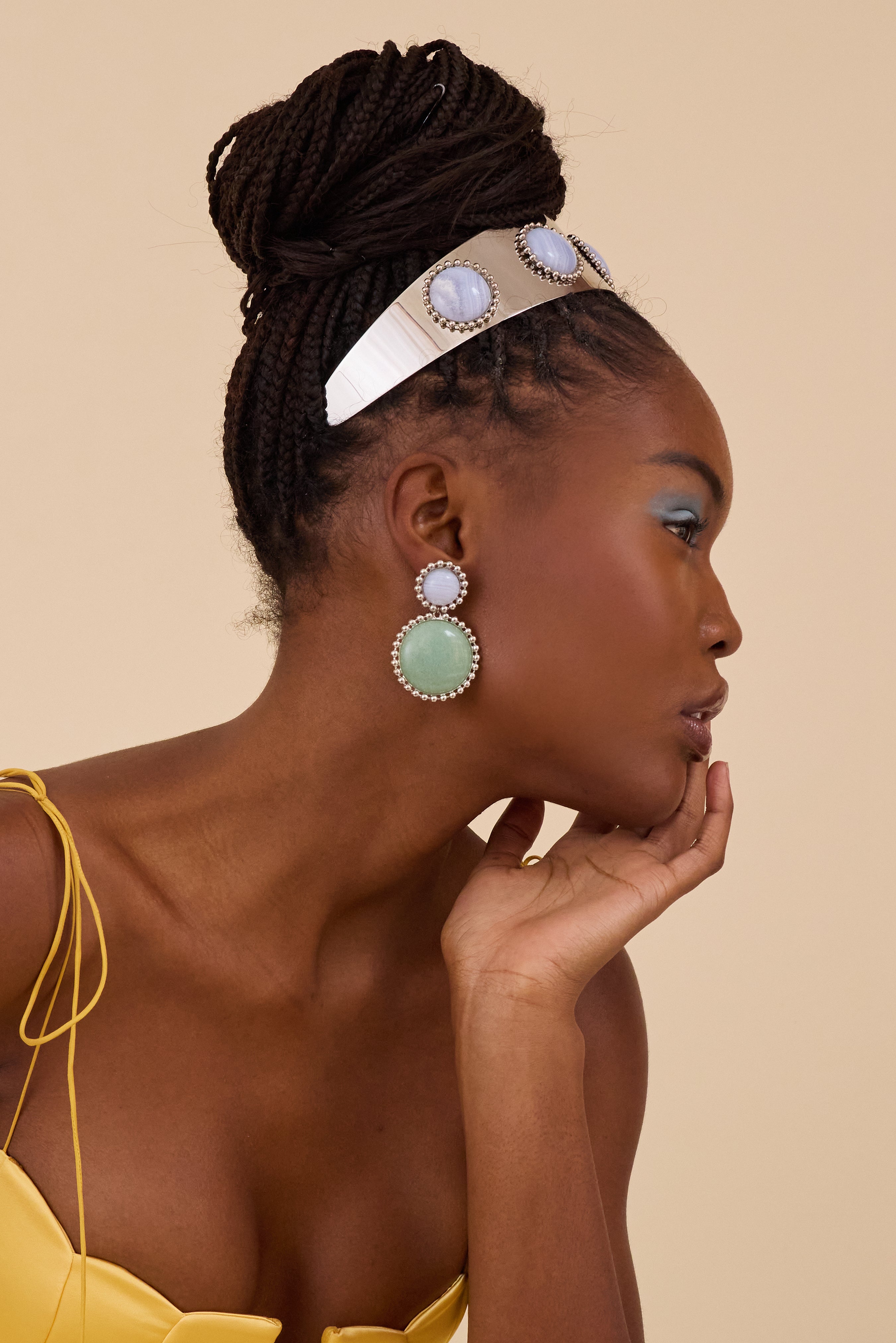 Stylish Liv Ballchain and Stone Wide Headband for Women - Fashionable Hair Accessory for Everyday Wear, Parties, and Special Occasions
