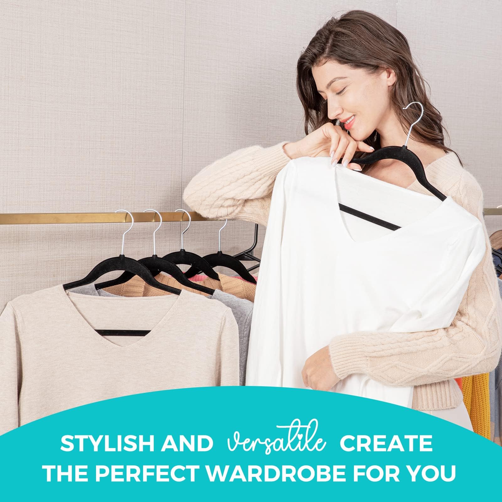 Premium Black Velvet Hangers 60 Pack - Non-Slip Felt Closet Organizers, Heavy Duty Coat & Suit Hangers for Space Saving, No Crease 360° Swivel Hooks (Tranquil Black) - Perfect for Closet Organization, Travel & Delicate Garment Care