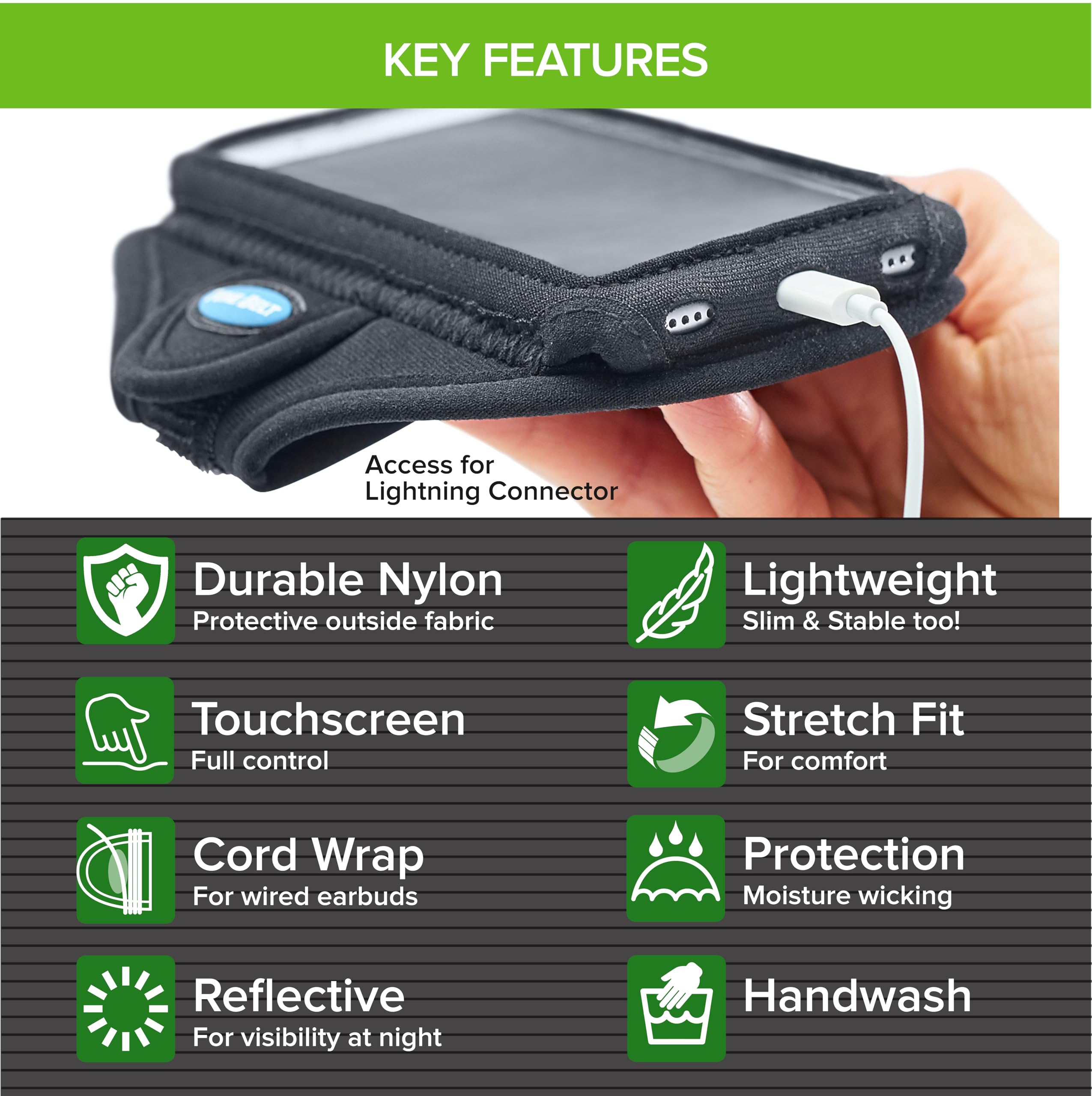 Tune Belt AB91EX3 Armband for iPhone 16/15/14/13/12 & Samsung Galaxy S24/S23 - Adjustable Sweat-Resistant Phone Holder for Running, Jogging, Workouts - Secure Fit with EX3 Extender (Black) - Perfect for Gym, Outdoor Sports & Fitness Activities