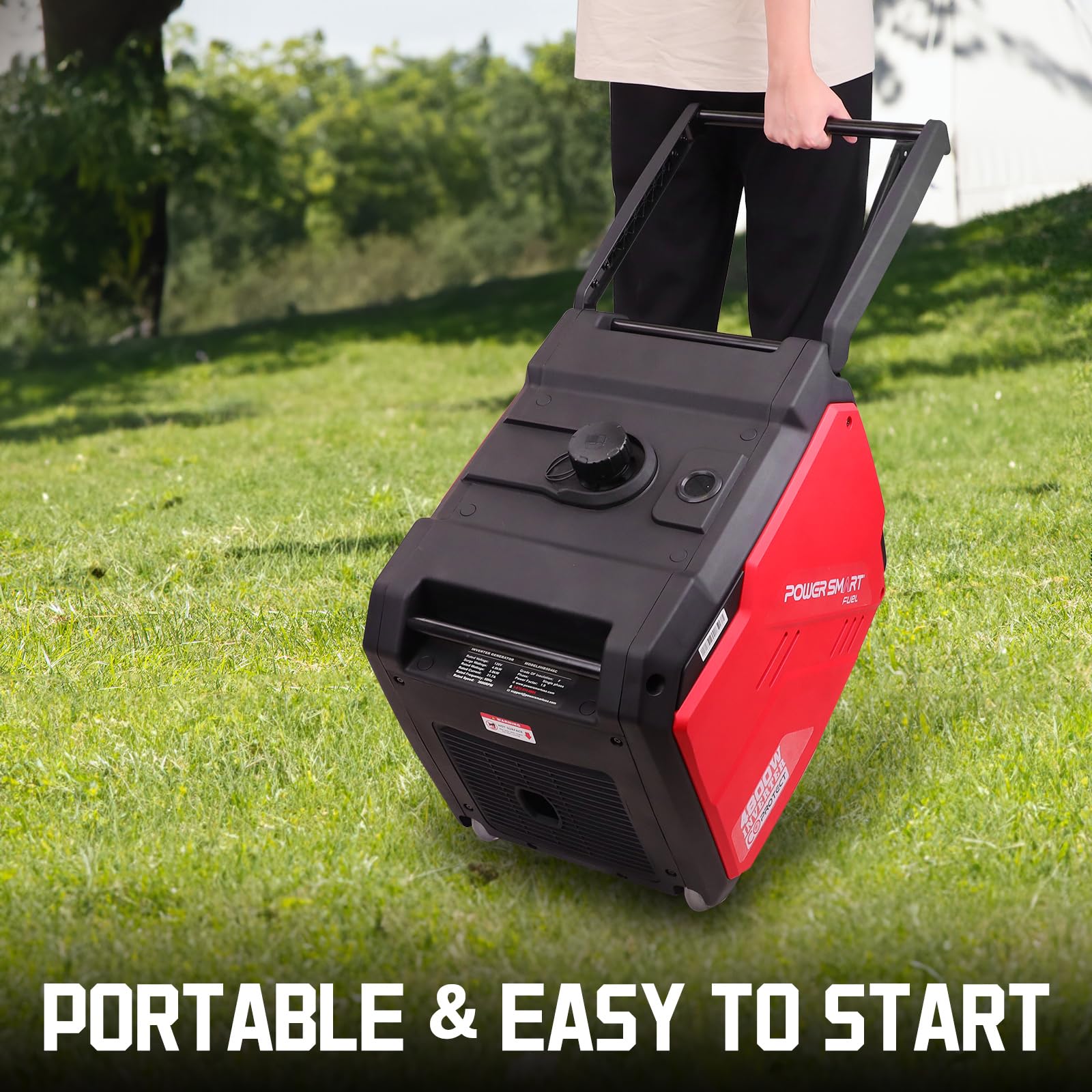 PowerSmart 4800W Portable Inverter Generator with Wheels & Handle Kit - CO Sensor Technology, Ultra Quiet, RV Ready (Model HB5046C) - Perfect for Camping, Home Backup & Outdoor Power Needs