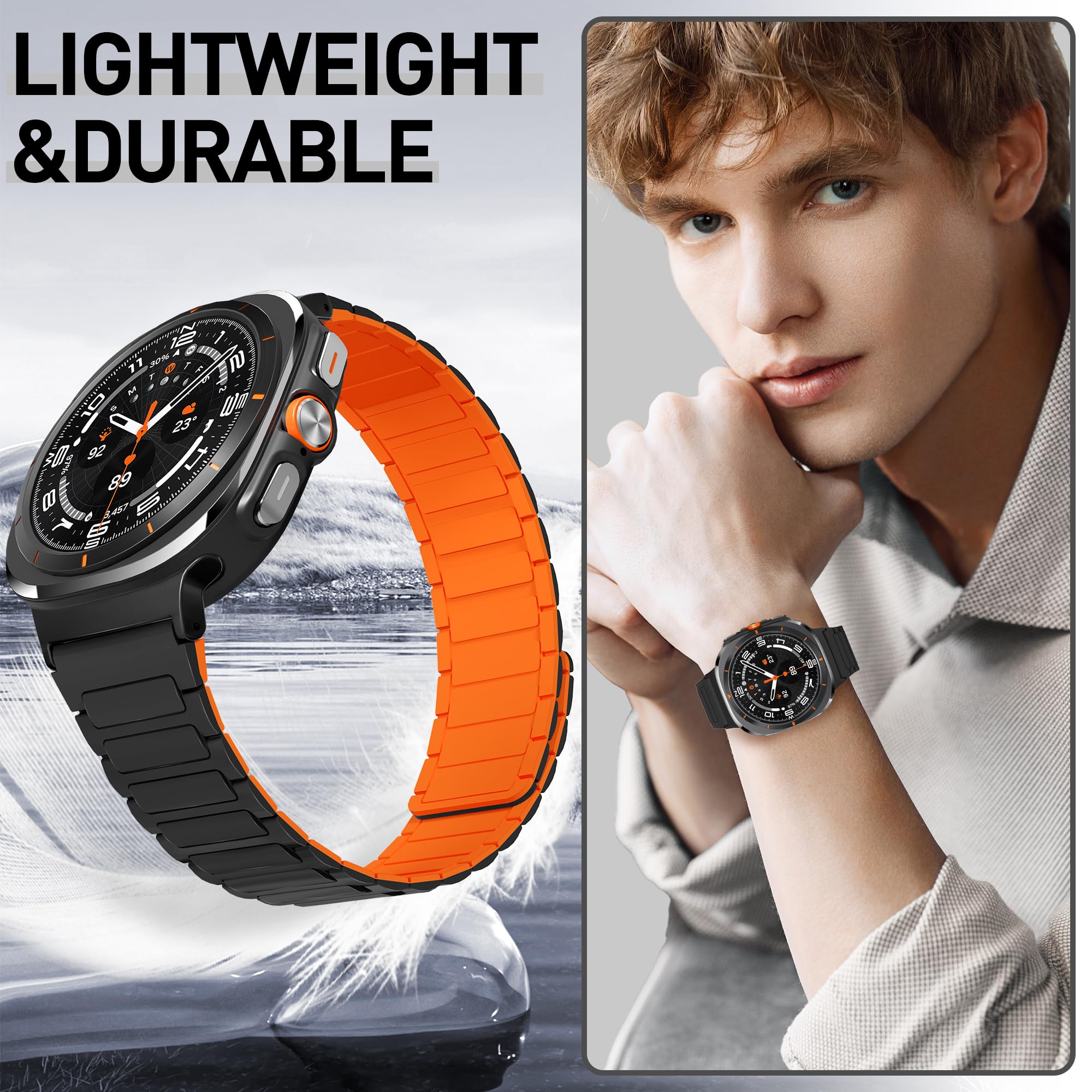 Premium Magnetic Adjustable Silicone Replacement Band for Samsung Galaxy Watch Ultra 47mm - Durable Comfortable Strap for Workout, Running & Daily Wear