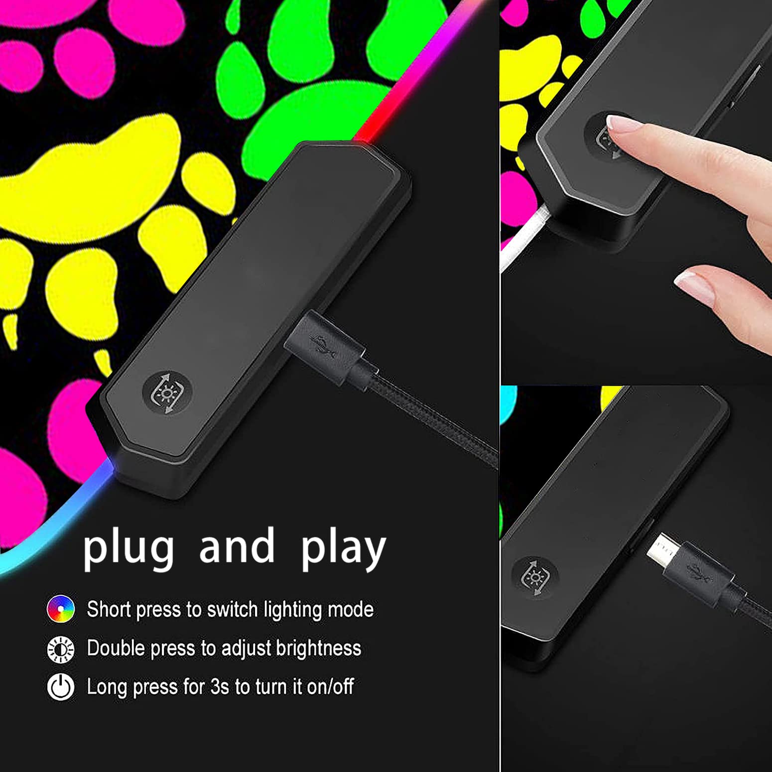 RGB Gaming Mouse Pad - Large LED Light-up Desk Mat with Non-Slip Surface, Waterproof Keyboard Pad for PC Gaming Setup | Perfect for Gamers, Office Work & Pet-Friendly Workspaces