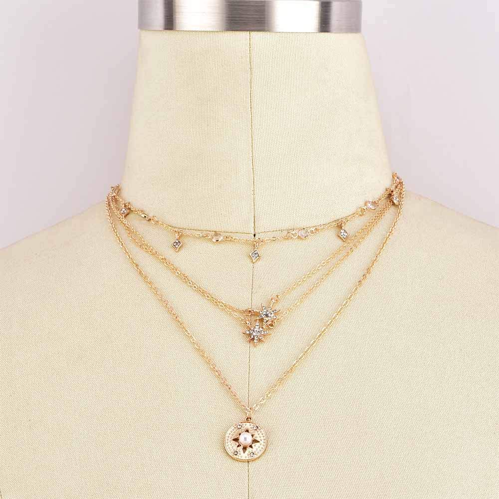 Jovono Layered Sequins Necklace with Gold Star Pendant - Boho Tassel Chain Jewelry for Women & Girls | Perfect for Parties, Weddings & Everyday Fashion Accessories