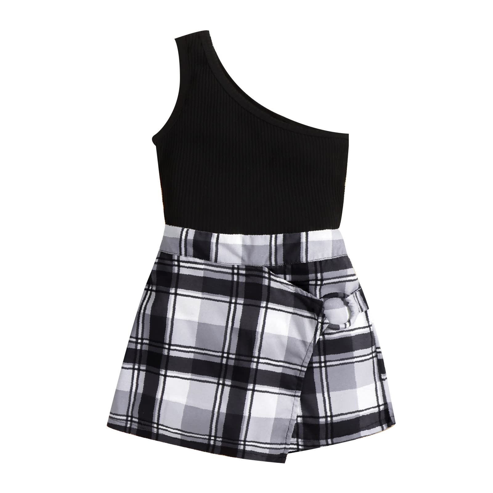 Toddler Girls' Sleeveless Ribbed Vest & Plaid Shorts 2-Piece Summer Outfit Set - Cute Playtime & Beachwear for Baby Girls