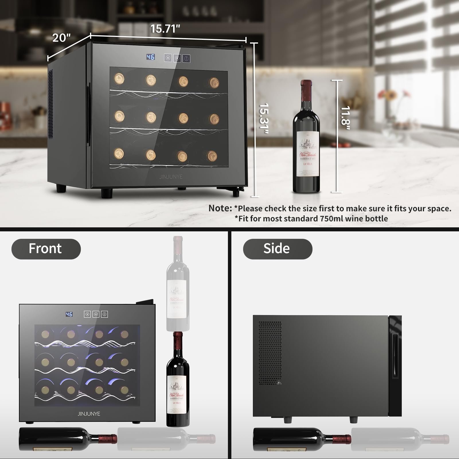 Upgraded 12 Bottle Wine Cooler Refrigerator - Dual Chip Countertop Wine Fridge with Precise Temperature Control (46-66°F) - Compact Freestanding Mini Wine Cellar for Home, Office, Bar & Restaurant Use