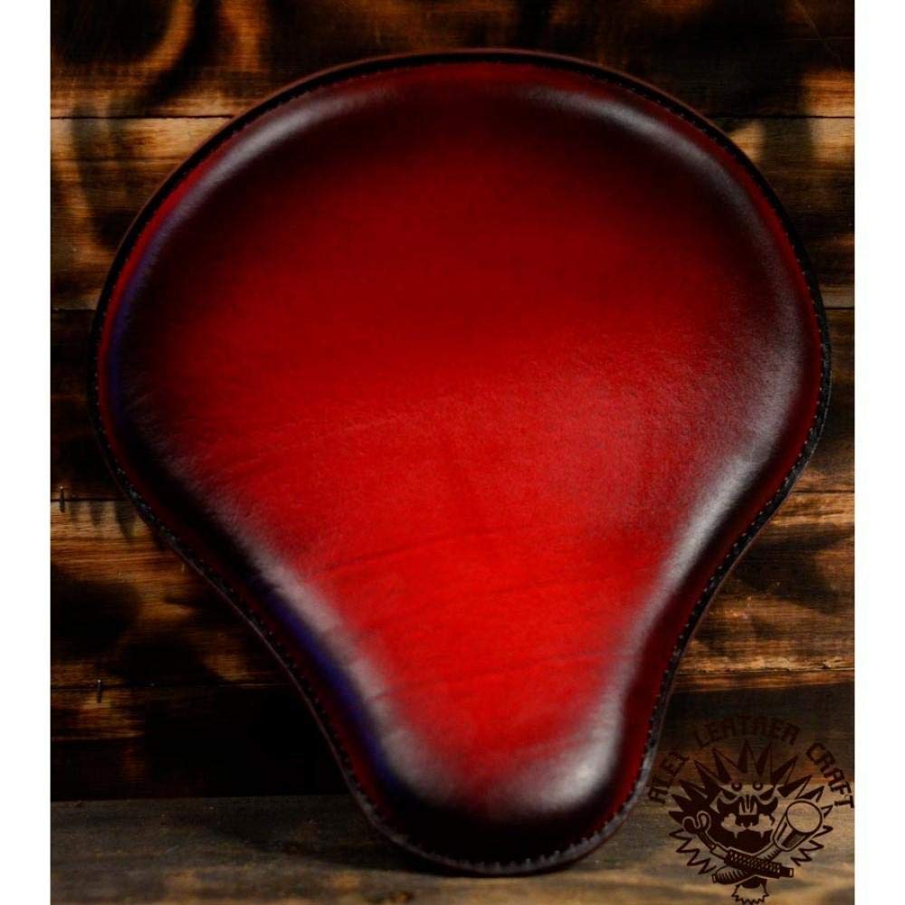 ALEX LEATHER CRAFT 13'' Handmade Genuine Leather Motorcycle Solo Seat for Harley Davidson, Indian, Honda, Triumph, Yamaha Bobber & Chopper Bikes - Premium Custom Red Color, Size S - Perfect for Cruiser Rides & Custom Bike Builds