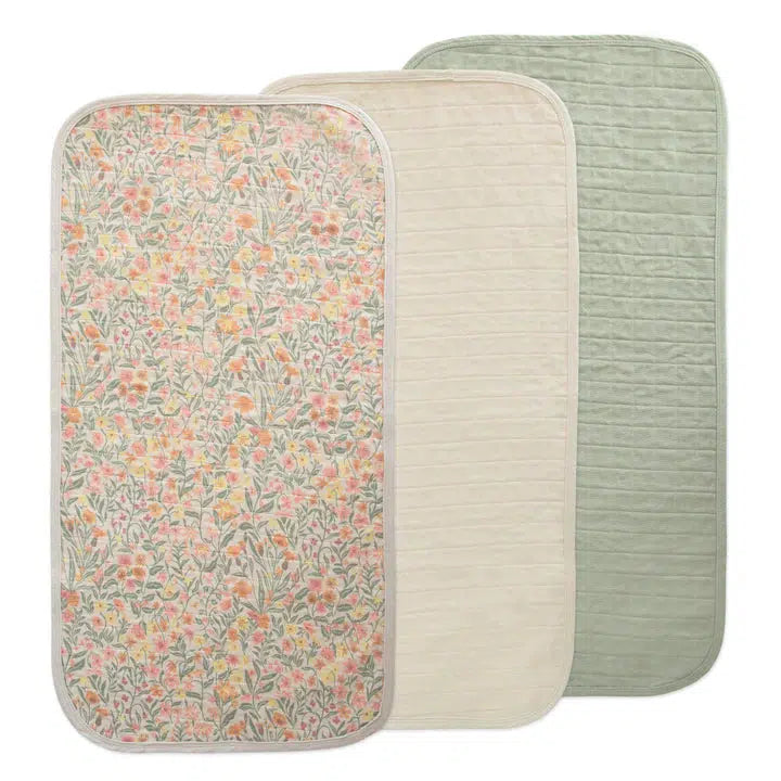 Mushie Organic Cotton Changing Pad Liners 3 Pack - Soft Pastel Blooms Combo for Baby Nursery, Diaper Changing Station & Travel | Hypoallergenic & Eco-Friendly