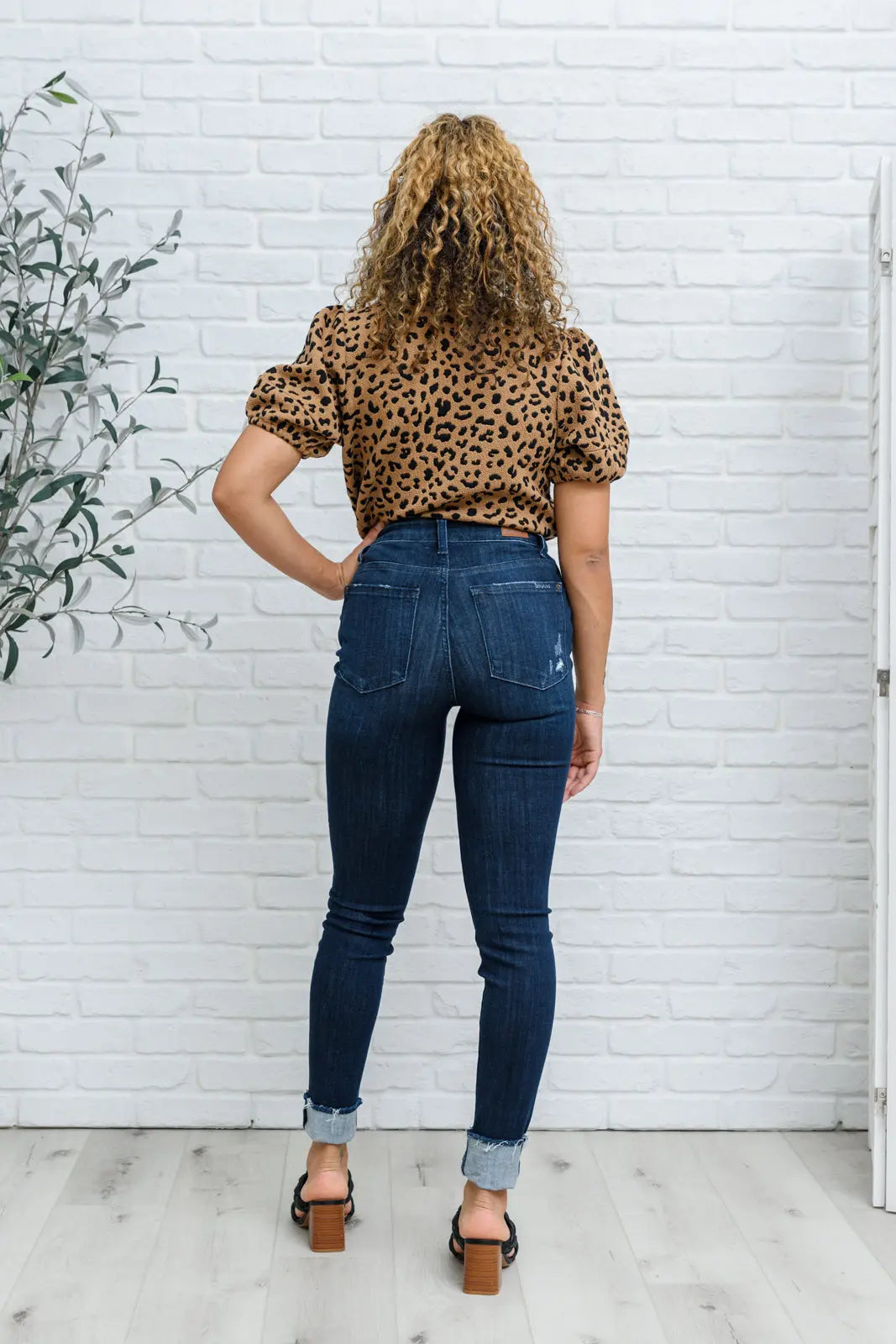 Maeve Mid Rise Dark Wash Cuffed Skinny Jeans for Women - Stretch Denim Pants, Slim Fit, Comfortable Everyday Wear for Work, Casual Outings & Date Nights