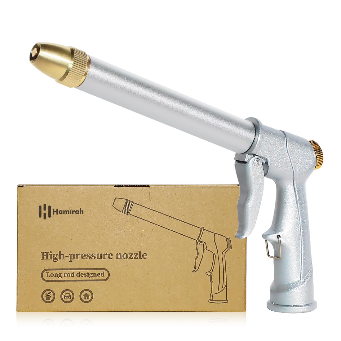 Heavy Duty Metal High Pressure Garden Hose Nozzle Sprayer - 360° Rotating Adjustable Nozzle for 3/4