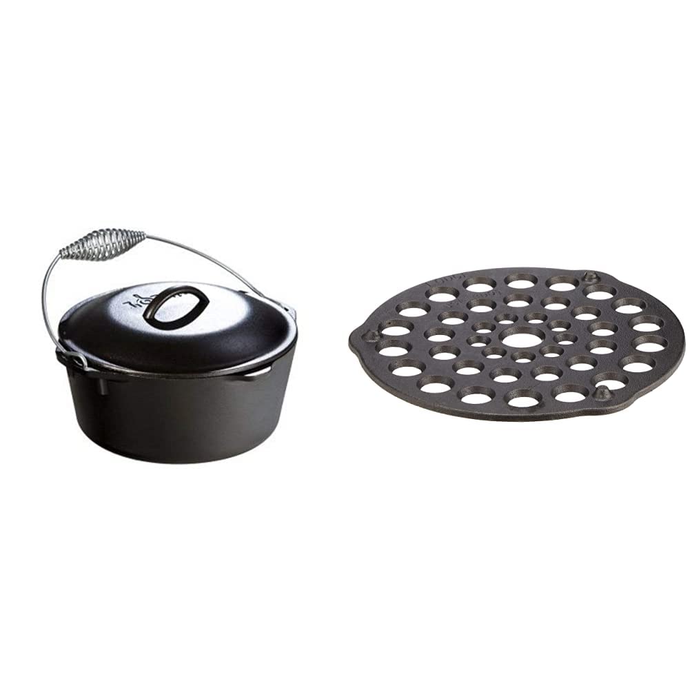 Lodge Pre-Seasoned 5-Quart Cast Iron Dutch Oven with Trivet - Perfect for Camping, Baking Bread & Slow Cooking Stews