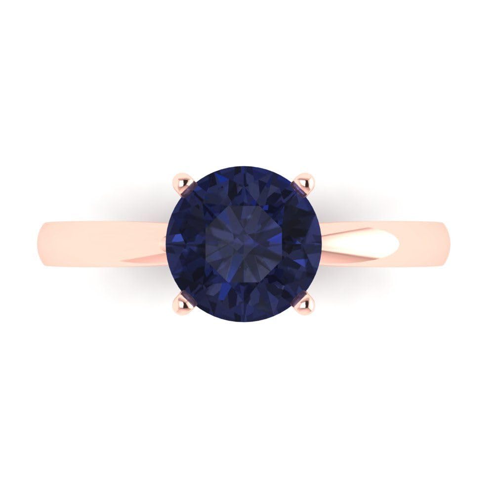 1.50ct Round Cut VVS1 Blue Sapphire Solitaire Engagement Ring in 14K Rose Gold - Wedding, Bridal, Anniversary Jewelry Gift for Her - Perfect for Proposals, Valentine's Day & Special Occasions