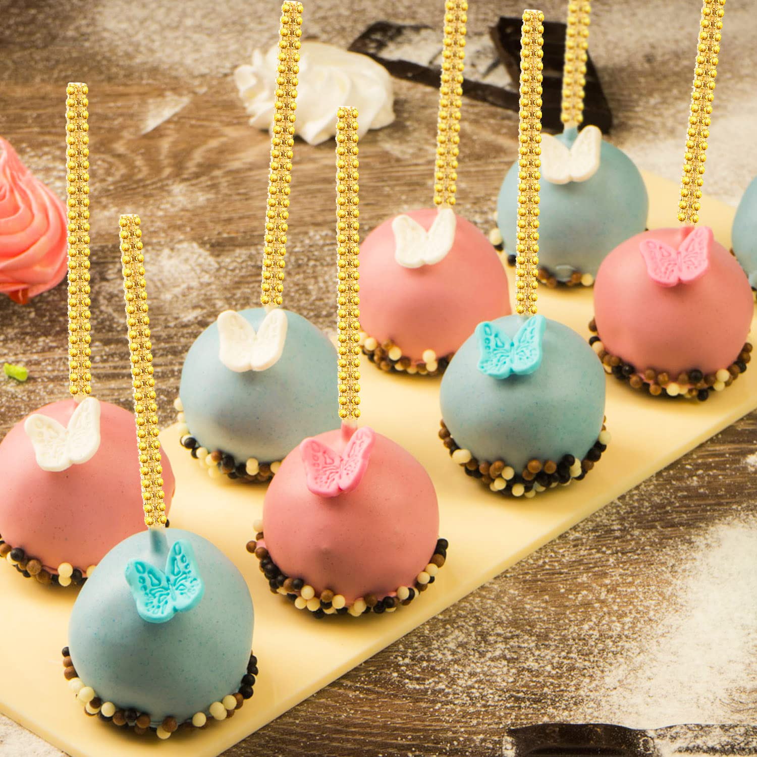 26Pcs Bling Sticks for Candy Apples - Caramel Apple Wooden Skewers with Glass Bags & Glitter Ribbons - Perfect for Chocolate, Fruit, Cake Pops - Great for Party Favors, Wedding Decorations & DIY Dessert Displays