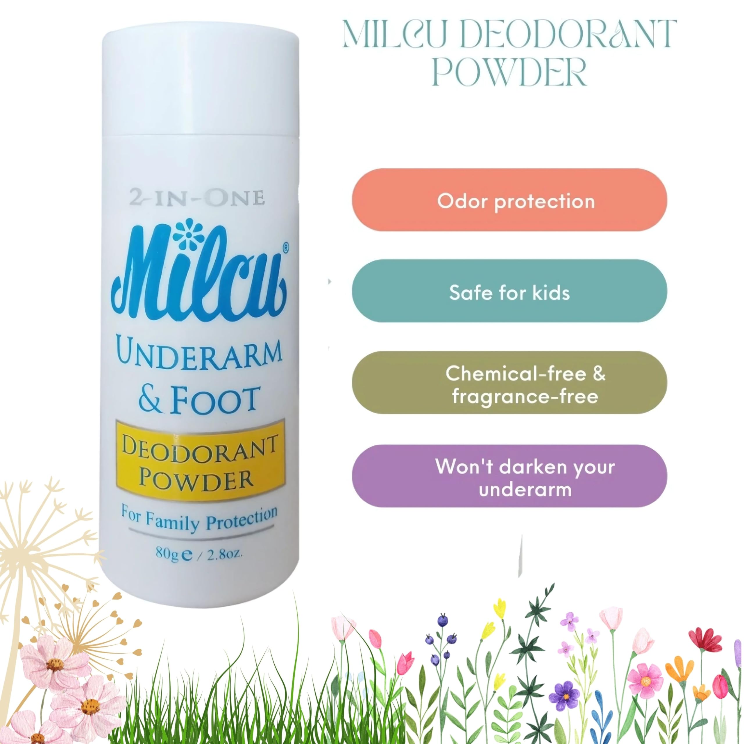 Natural Underarm & Foot Deodorant Powder - 40g for Odor Control & Sweat Absorption - Ideal for Gym, Hiking & Daily Freshness