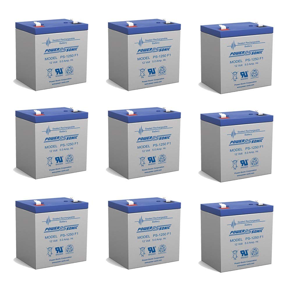 Power Sonic 12V 5AH Rechargeable Battery - Replacement for GoLight Wireless Remote Spotlight - Long Lasting Power Supply - 9 Pack - Perfect for Marine, RV, Off-Road & Emergency Lighting Systems