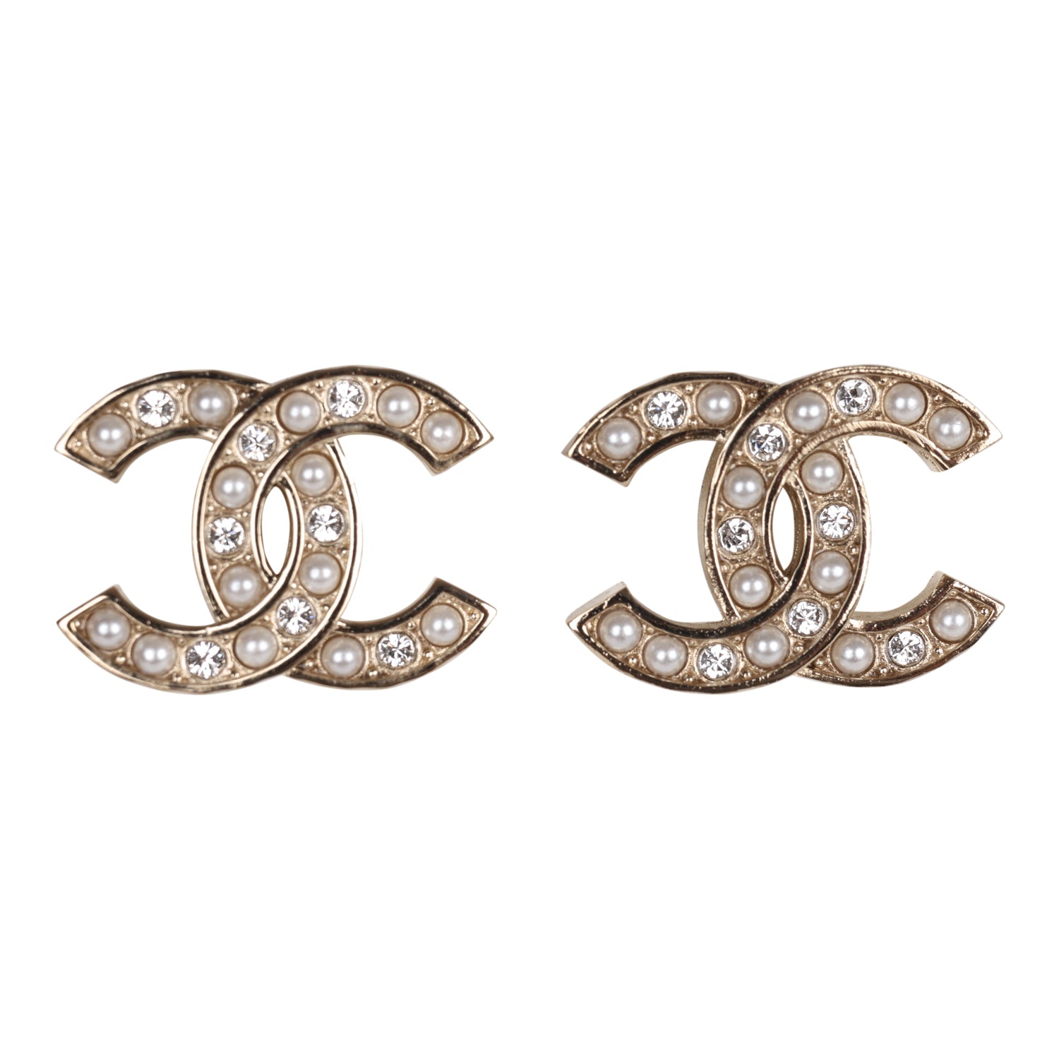 Chanel Gold Crystal and Pearl CC Stud Earrings - Luxury Fashion Jewelry for Women, Perfect for Parties, Weddings & Special Occasions